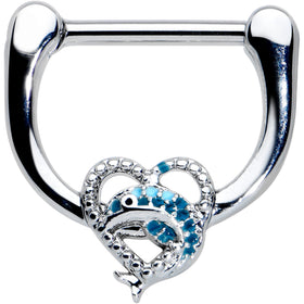 16G 5/16 Textured Blue Dolphin Heart Cartilage Clicker