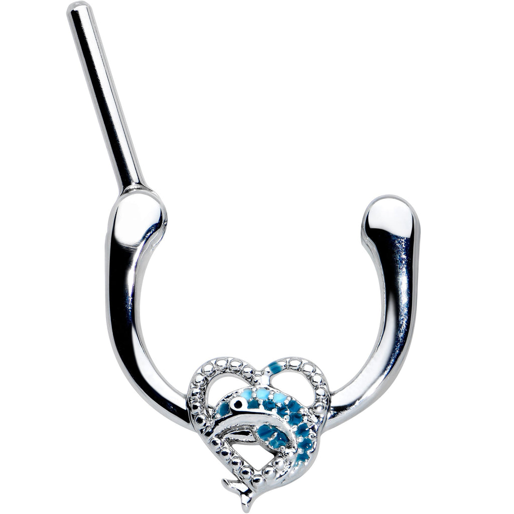 BodyCandy 16G 5/16 Textured Blue Dolphin Heart Cartilage Clicker — detail close-up