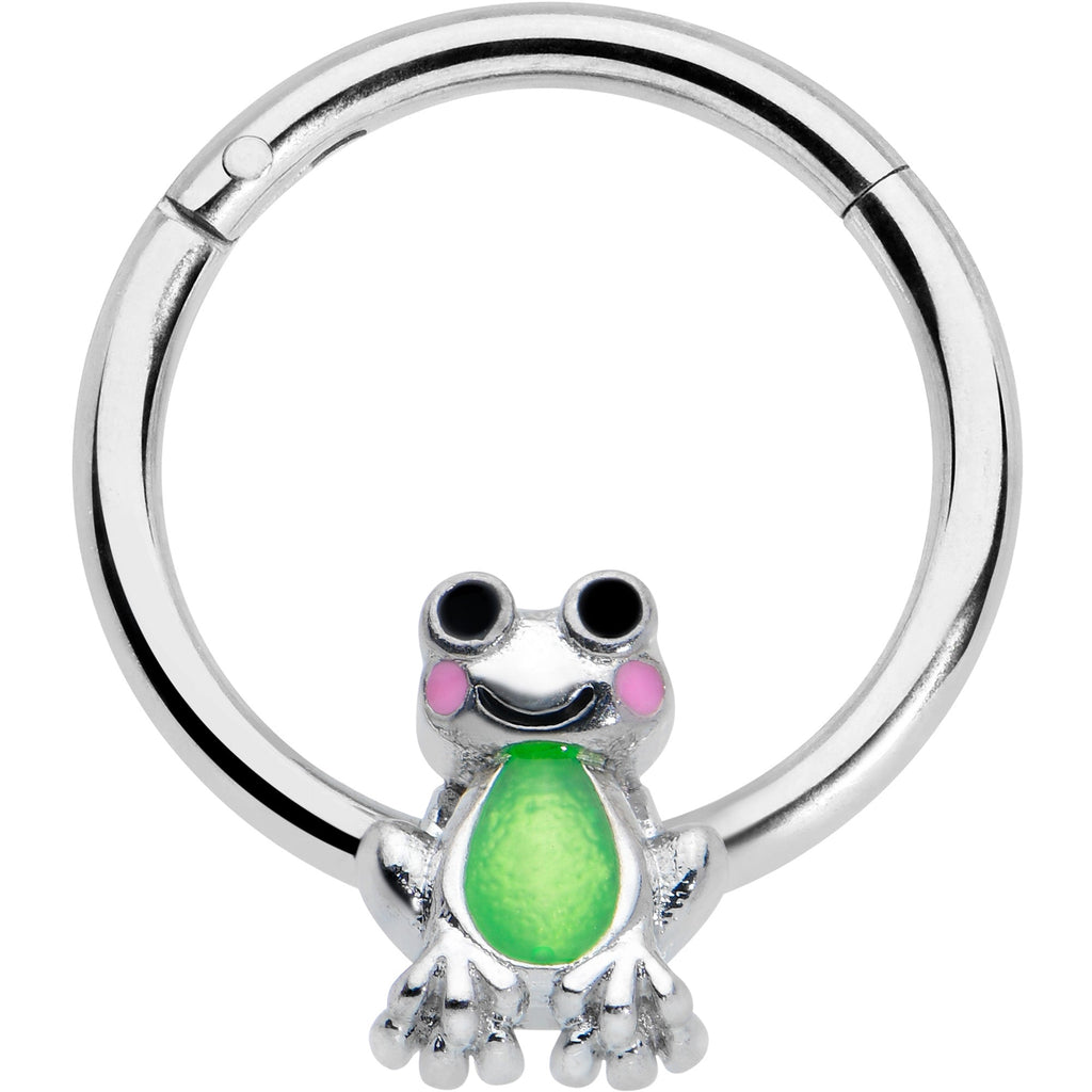 BodyCandy 16G 3/8 Light Green Groovy Frog Hinged Segment Ring — main product shot
