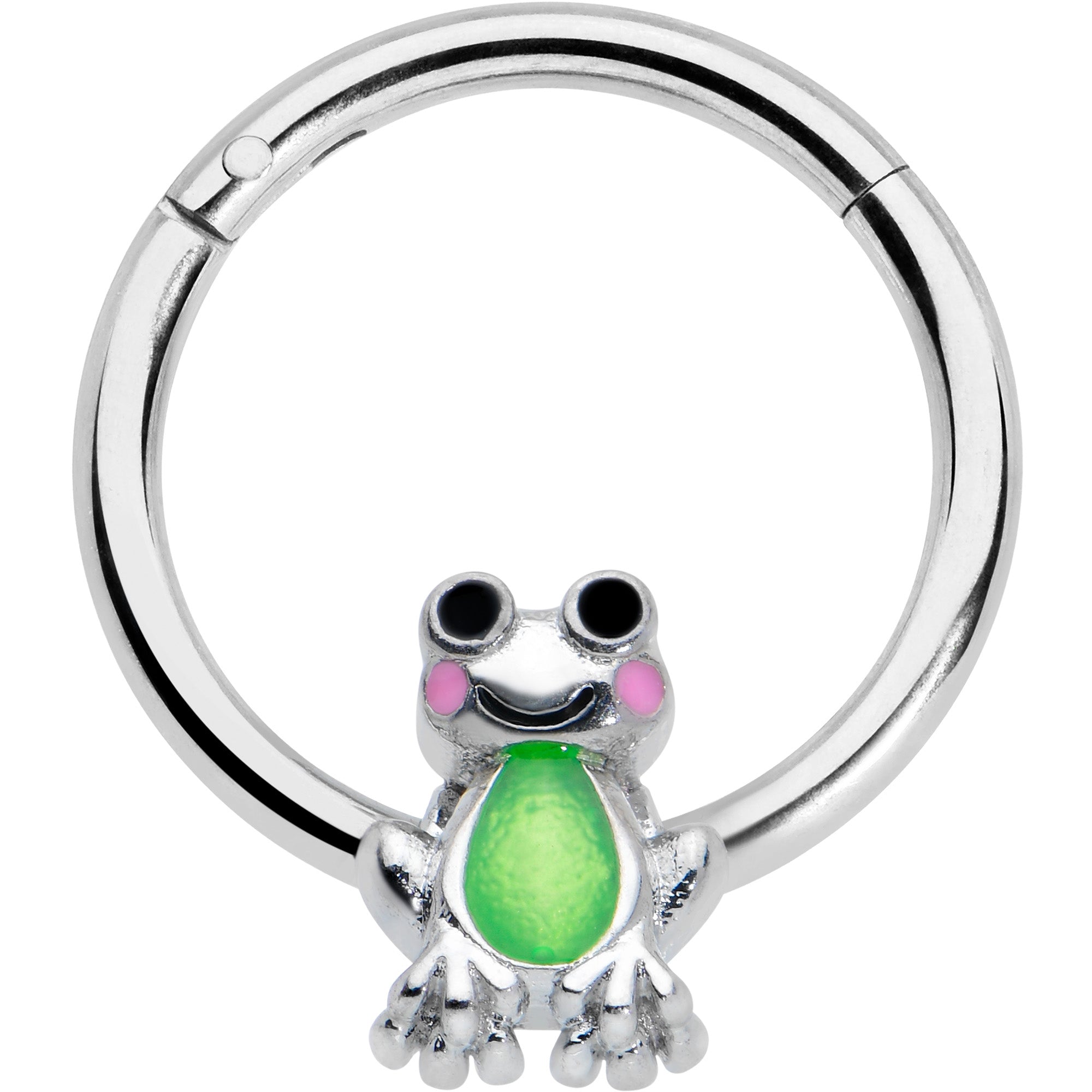 BodyCandy 16G 3/8 Light Green Groovy Frog Hinged Segment Ring — main product shot