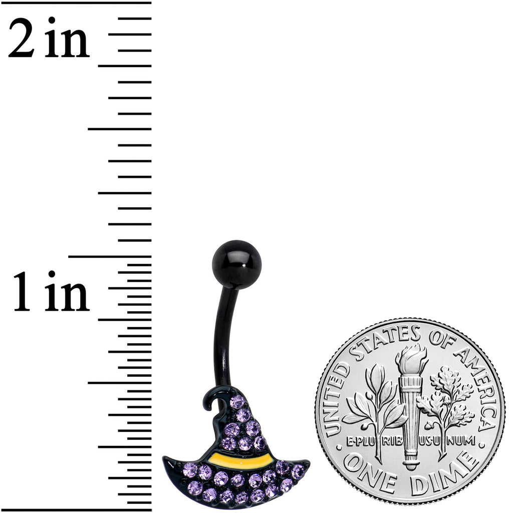 BodyCandy Clear Gem Black Witch Hat Halloween Belly Ring — detail close-up