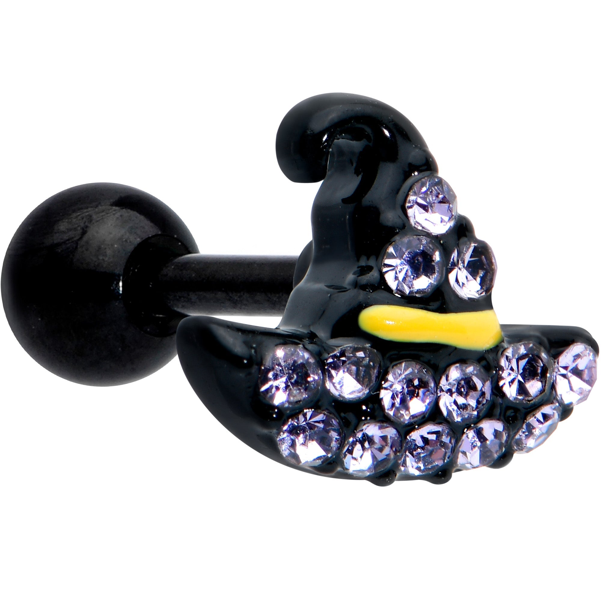 BodyCandy 16G 1/4 Clear Gem Black Witch Hat Halloween Cartilage Tragus — main product shot