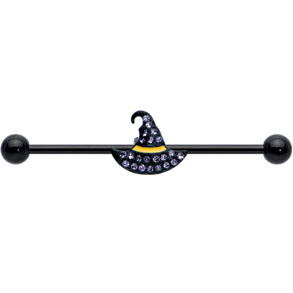 BodyCandy 14G Clear Gem Black Witch Hat Halloween Industrial Barbell 38mm — detail close-up