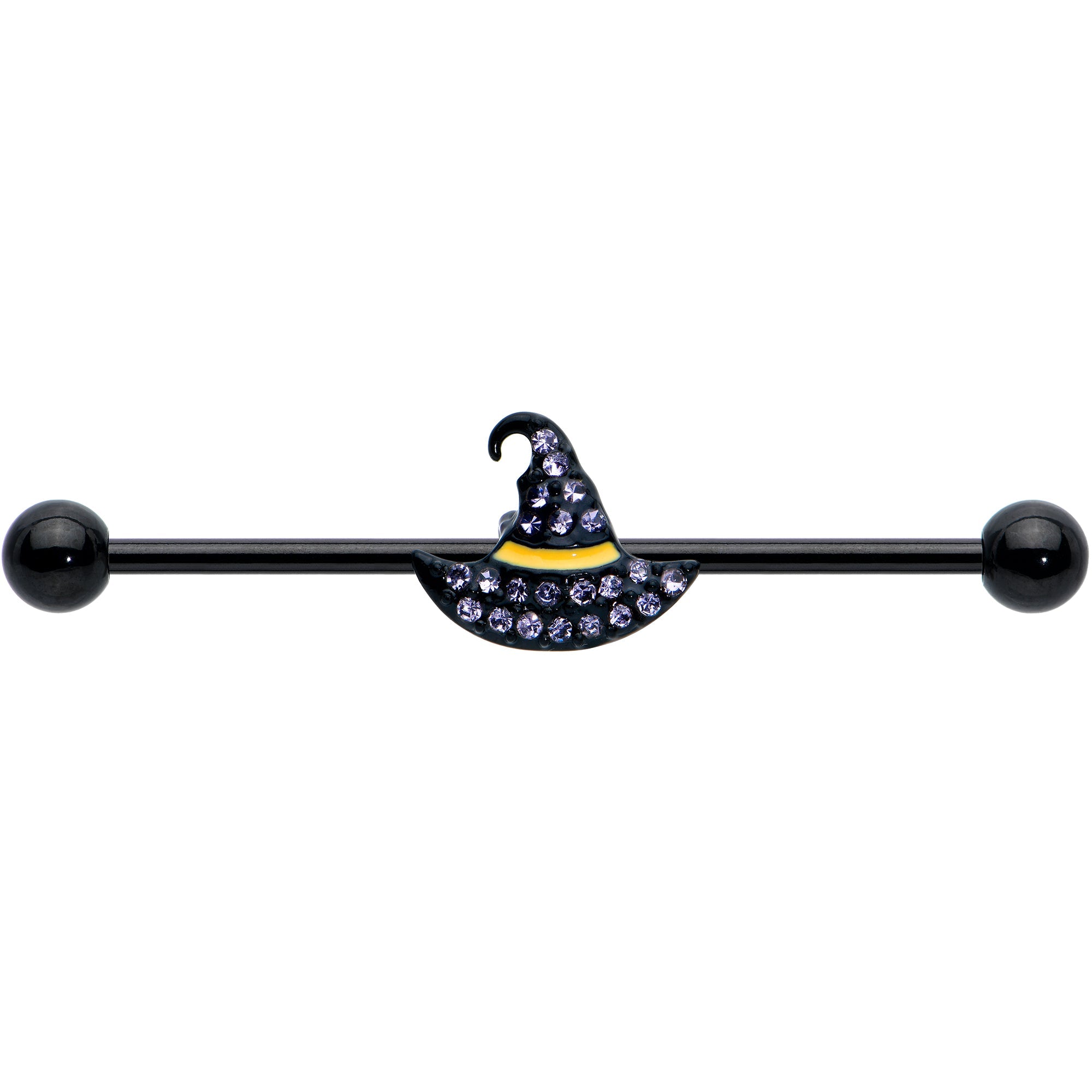 BodyCandy 14G Clear Gem Black Witch Hat Halloween Industrial Barbell 38mm — detail close-up