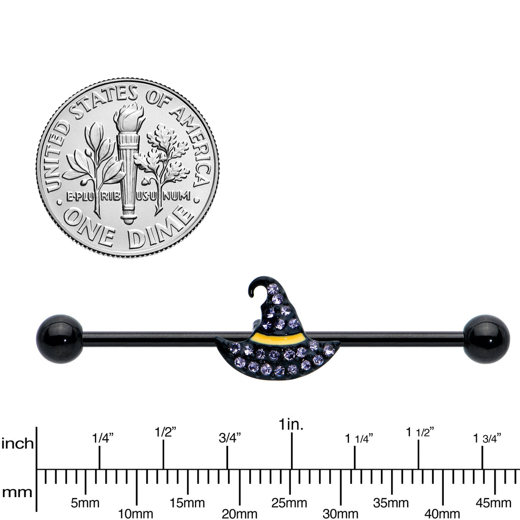 BodyCandy 14G Clear Gem Black Witch Hat Halloween Industrial Barbell 38mm — lifestyle context