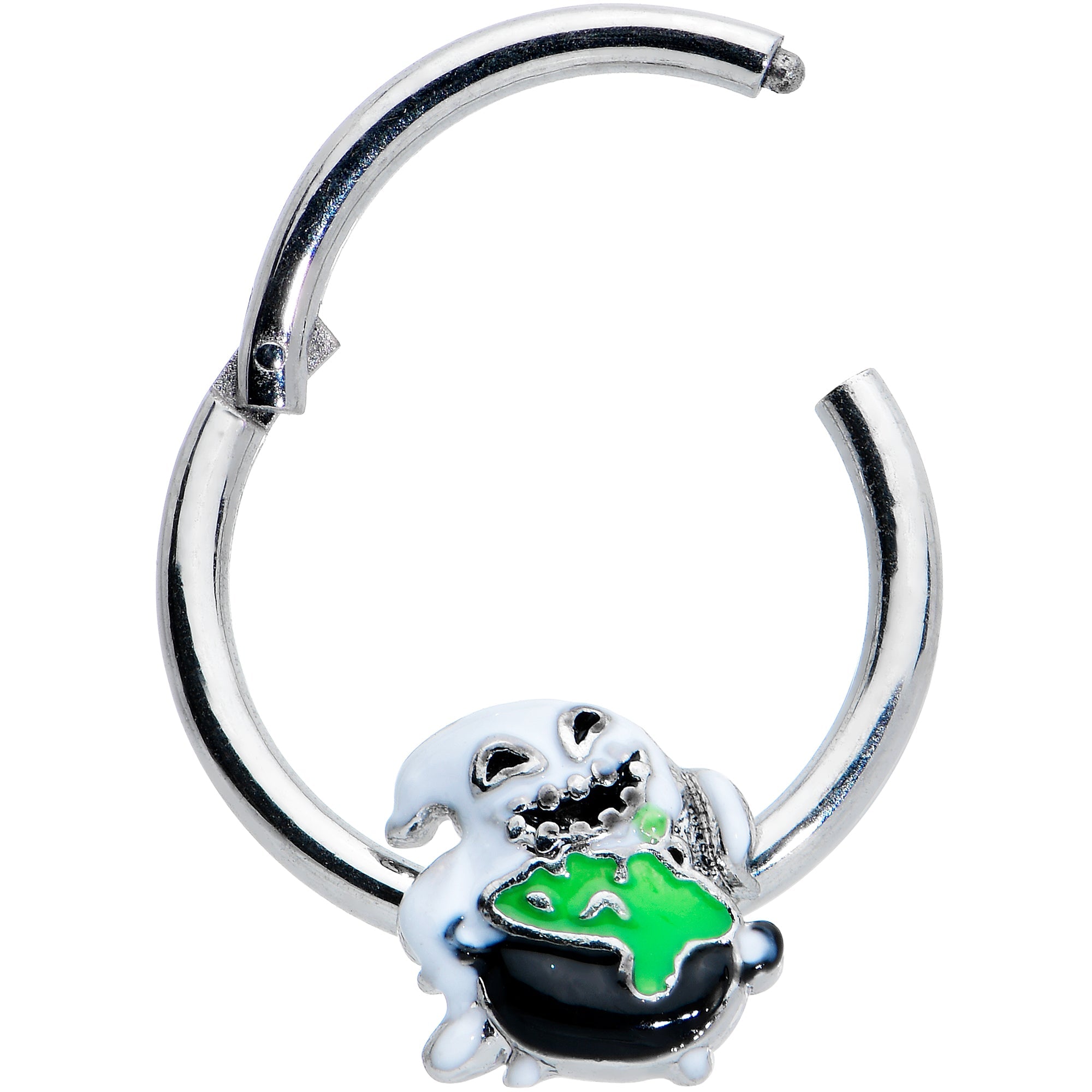 BodyCandy 16G 3/8 Ghost Goo Cauldron Halloween Hinged Segment Ring — detail close-up