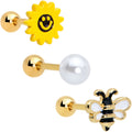BodyCandy 16G 1/4 Gold Tone Bee Smile Flower Cartilage Earring Curation Set of 3 — main product shot