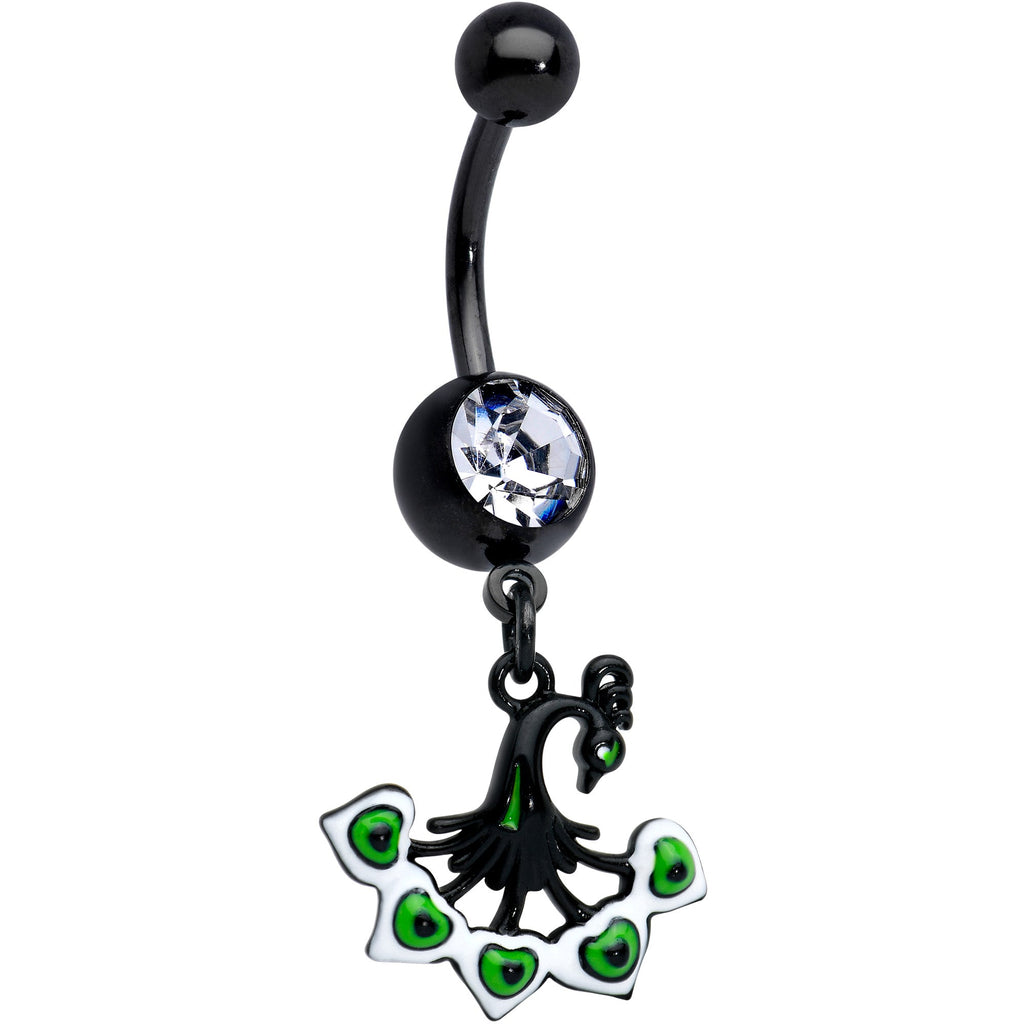 BodyCandy Clear Gem Black Pretty Peacock Dangle Belly Ring — main product shot