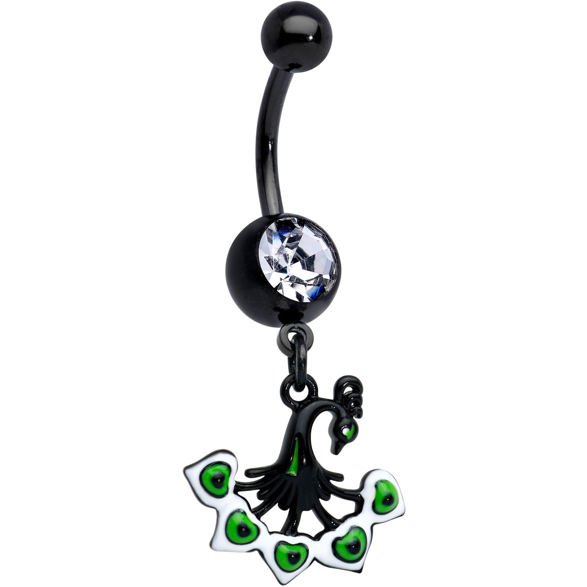 BodyCandy Clear Gem Black Pretty Peacock Dangle Belly Ring — main product shot