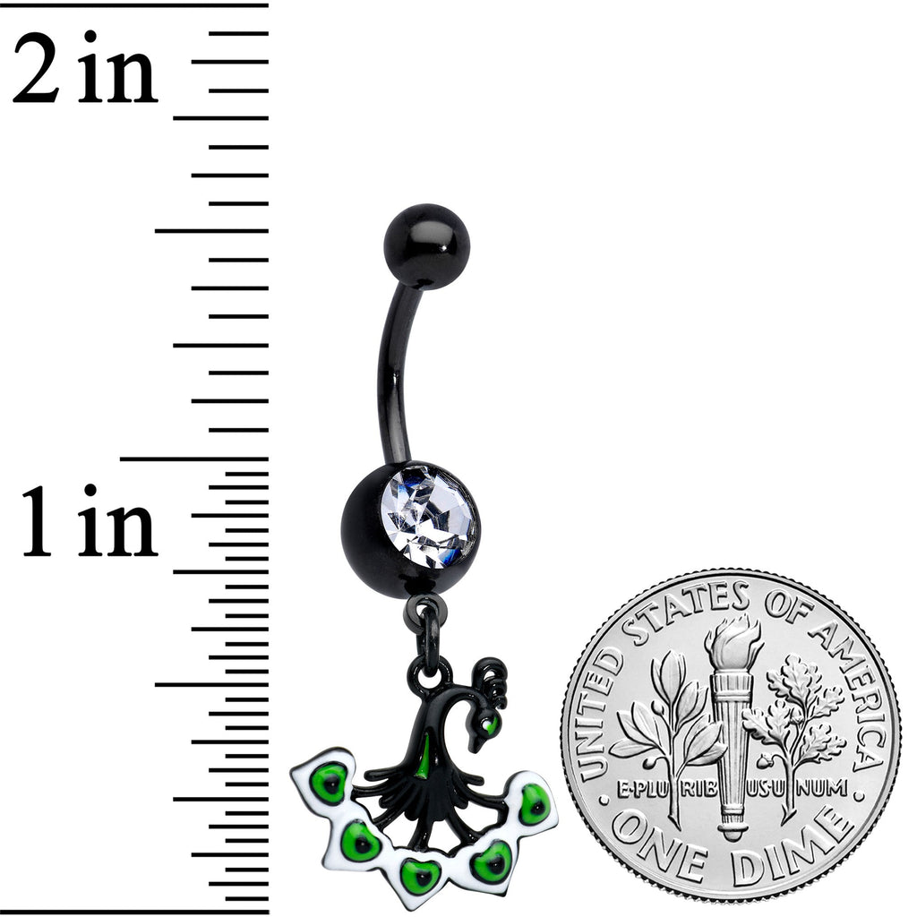 BodyCandy Clear Gem Black Pretty Peacock Dangle Belly Ring — detail close-up