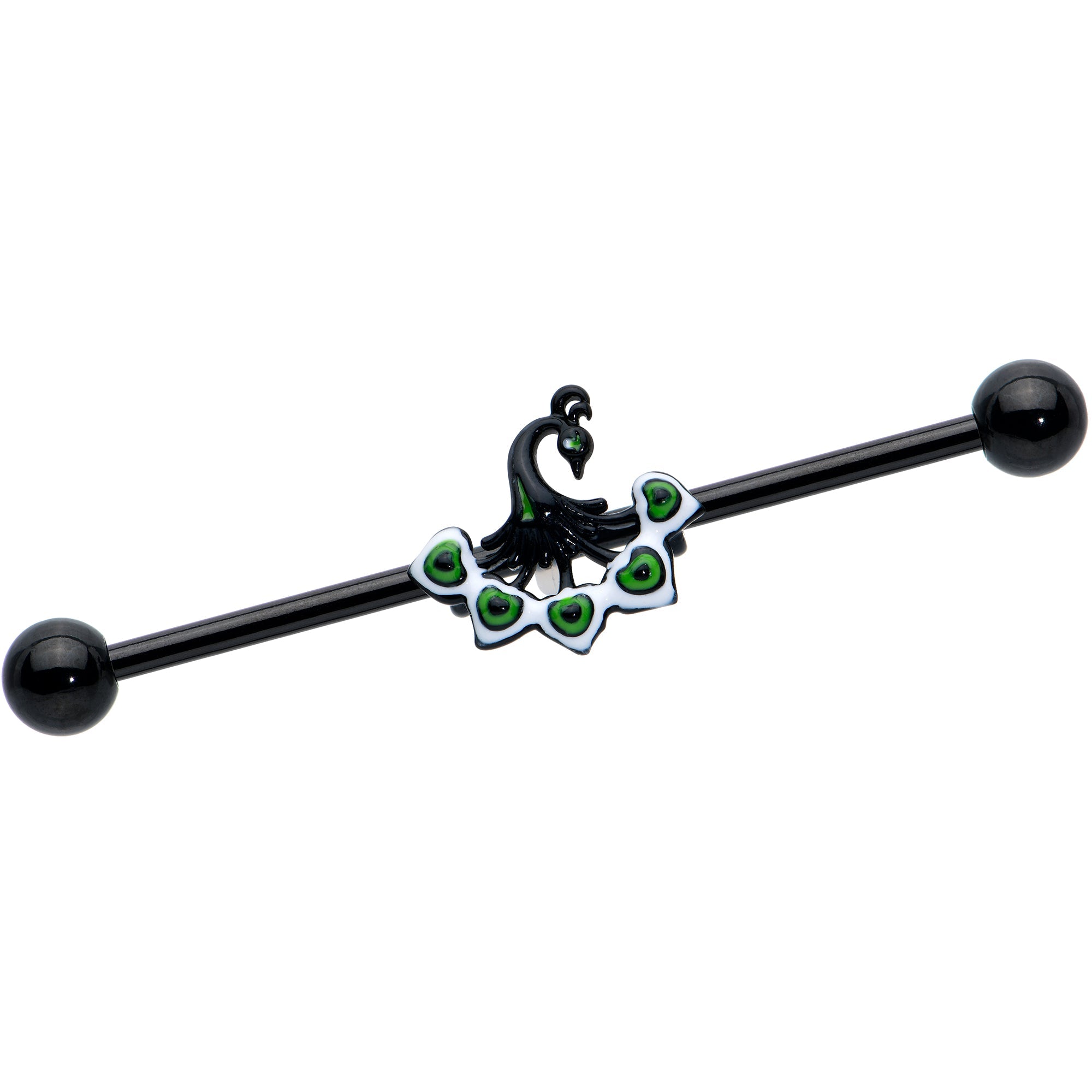 BodyCandy 14G Black Green Pretty Peacock Industrial Barbell 38mm — main product shot