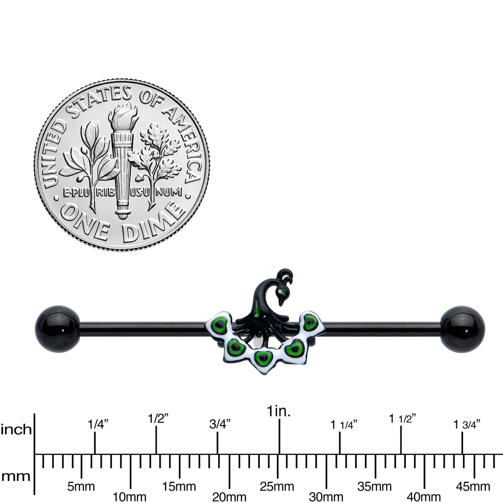 BodyCandy 14G Black Green Pretty Peacock Industrial Barbell 38mm — lifestyle context