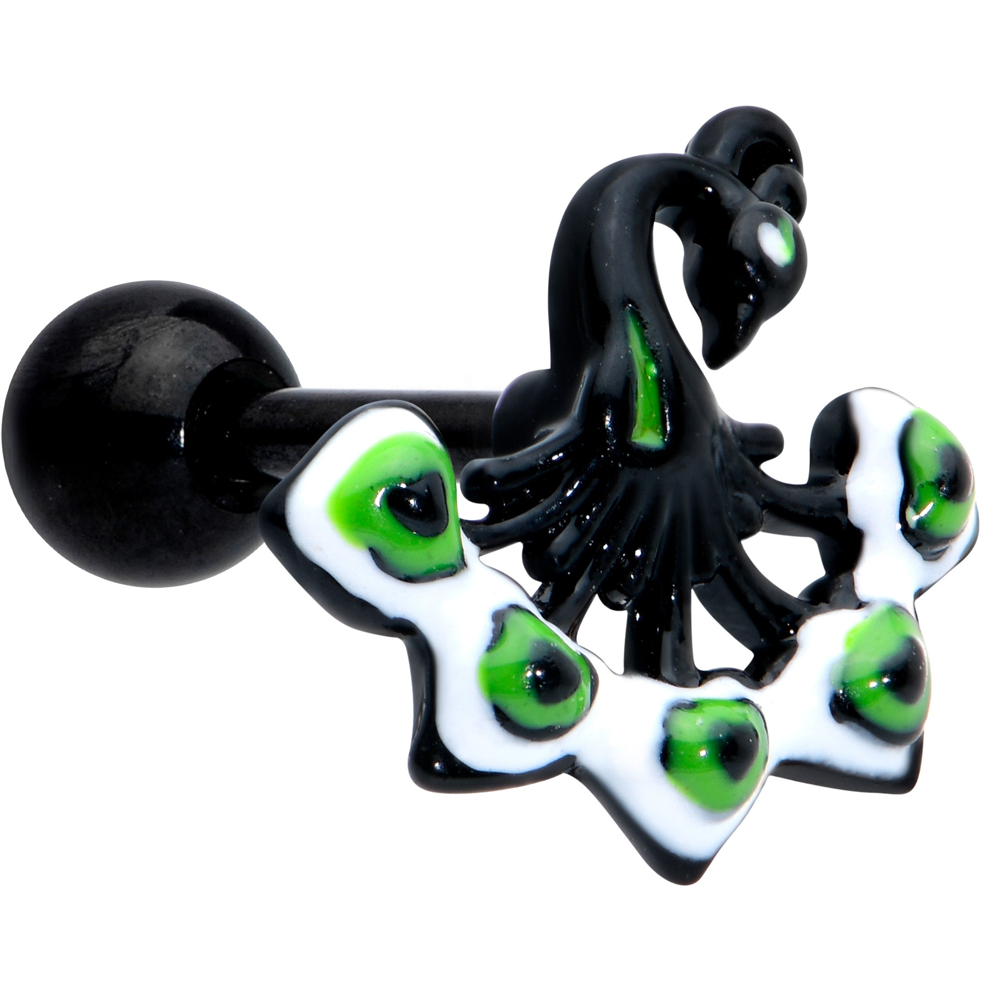 BodyCandy 16G 1/4 Black Green Perfect Peacock Cartilage Tragus Earring — main product shot