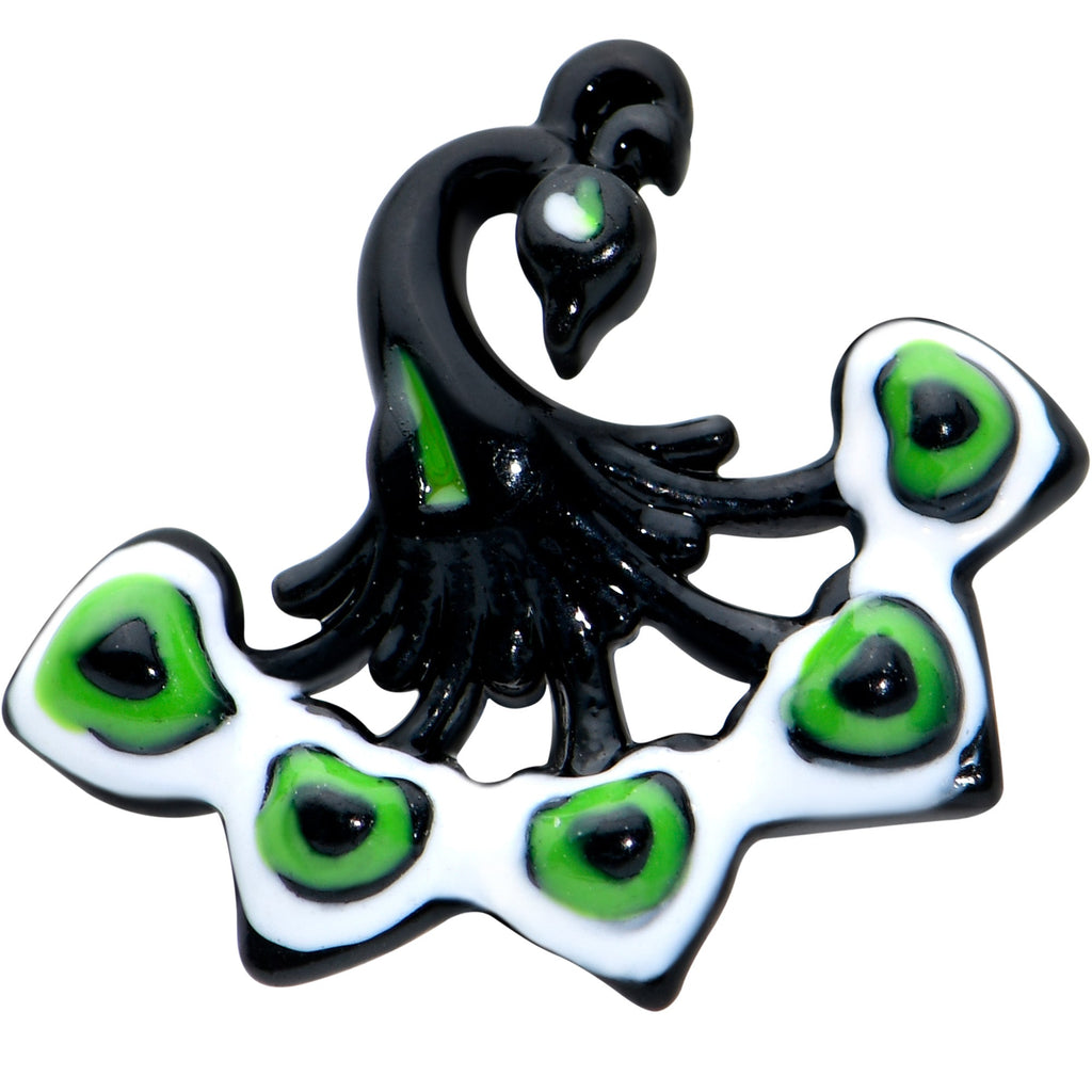 BodyCandy 16G 1/4 Black Green Perfect Peacock Cartilage Tragus Earring — detail close-up