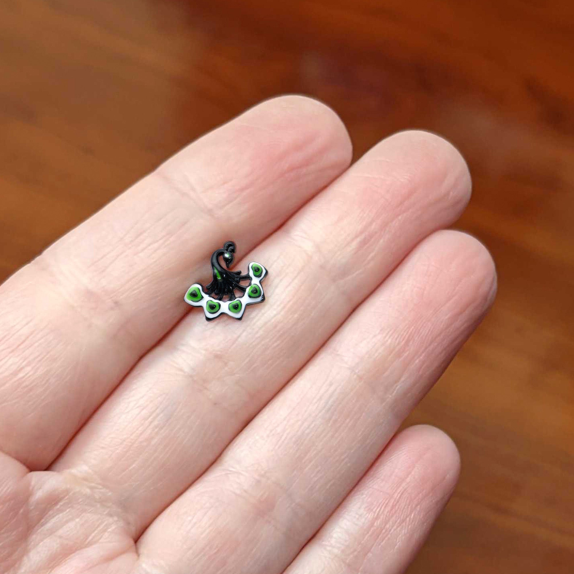 BodyCandy 16G 1/4 Black Green Perfect Peacock Cartilage Tragus Earring — back view