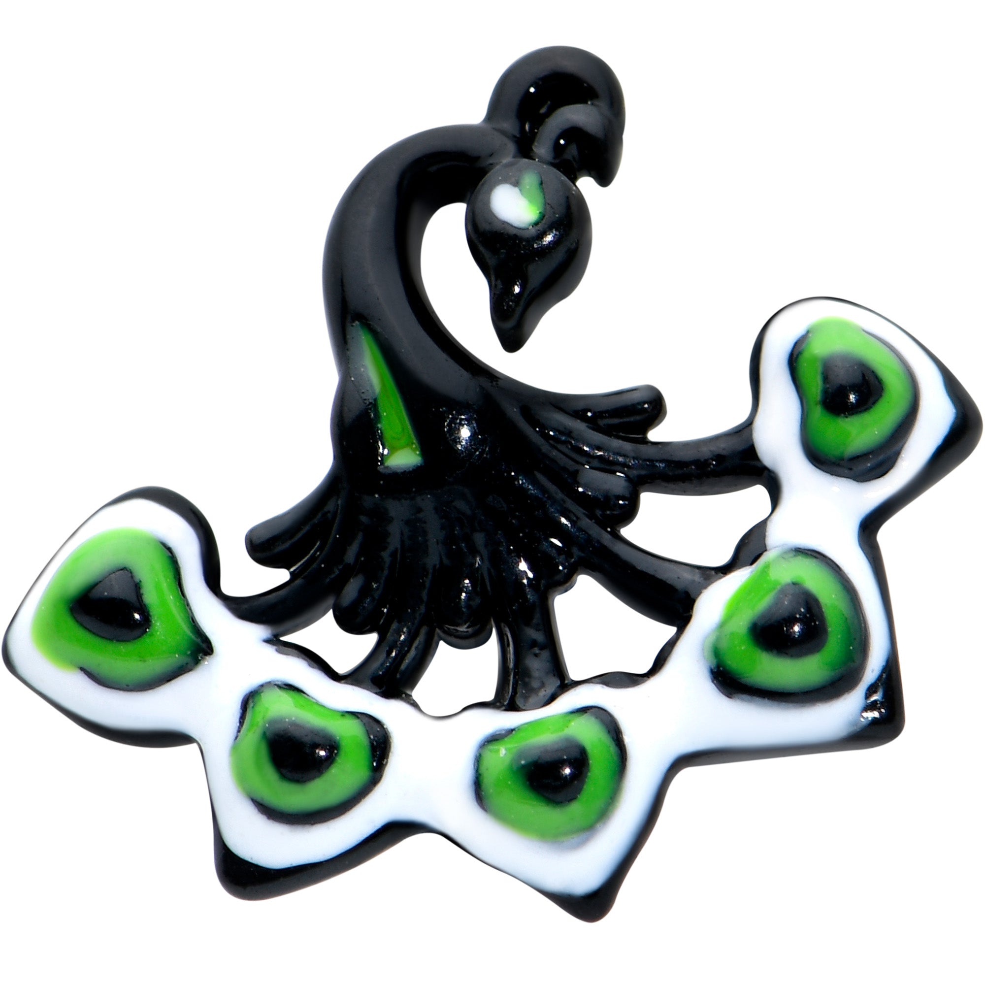 BodyCandy 16G 5/16 Black Green Perfect Peacock Labret Monroe Tragus — detail close-up