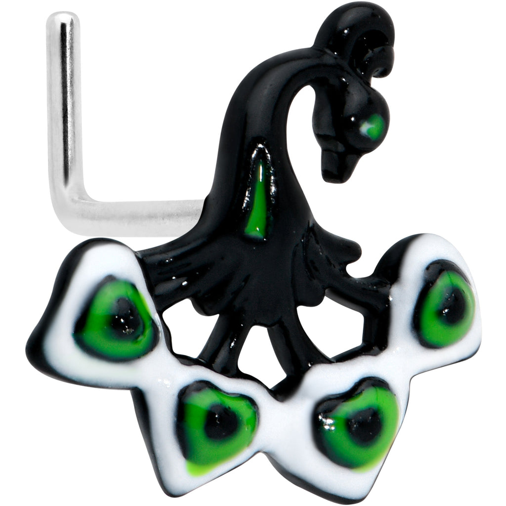 BodyCandy 20G 1/4 Black Green Perfect Peacock L Shape Nose Ring — main product shot