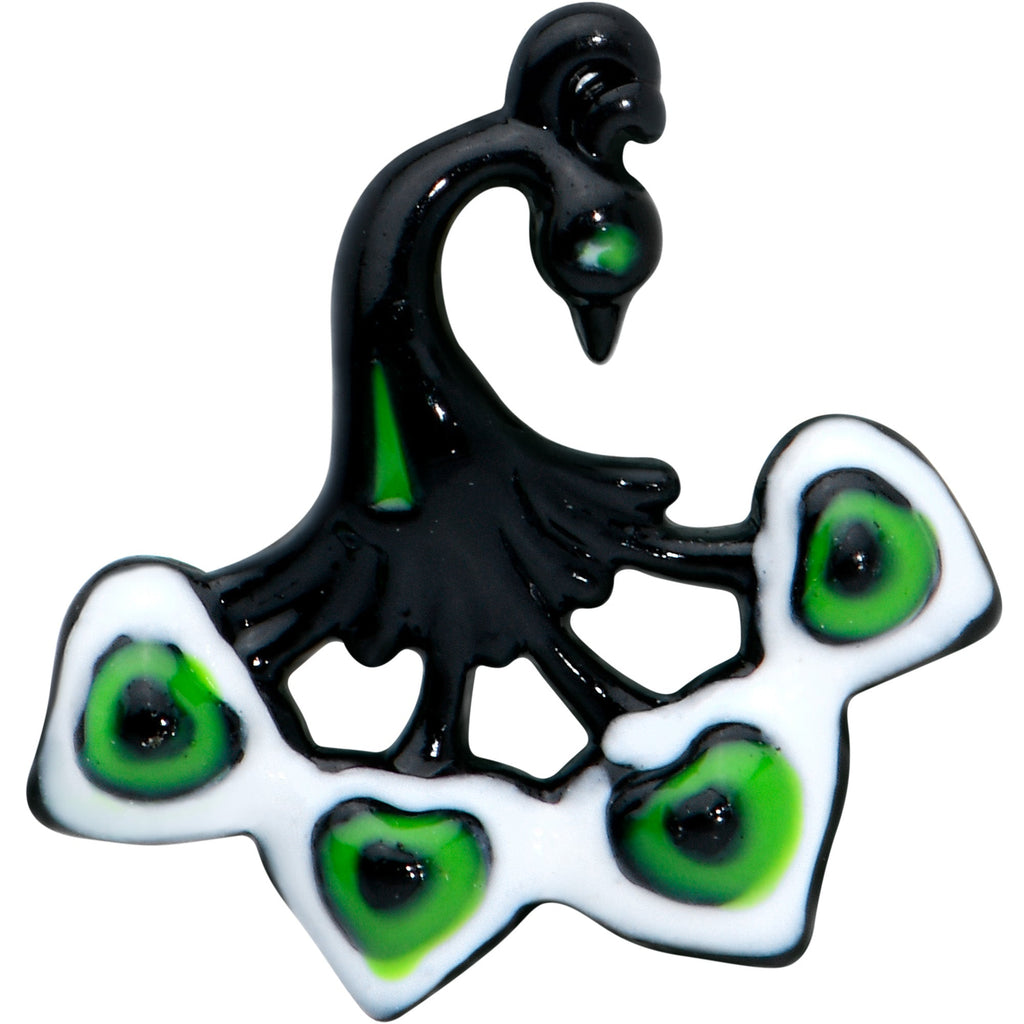 BodyCandy 20G 1/4 Black Green Perfect Peacock L Shape Nose Ring — detail close-up