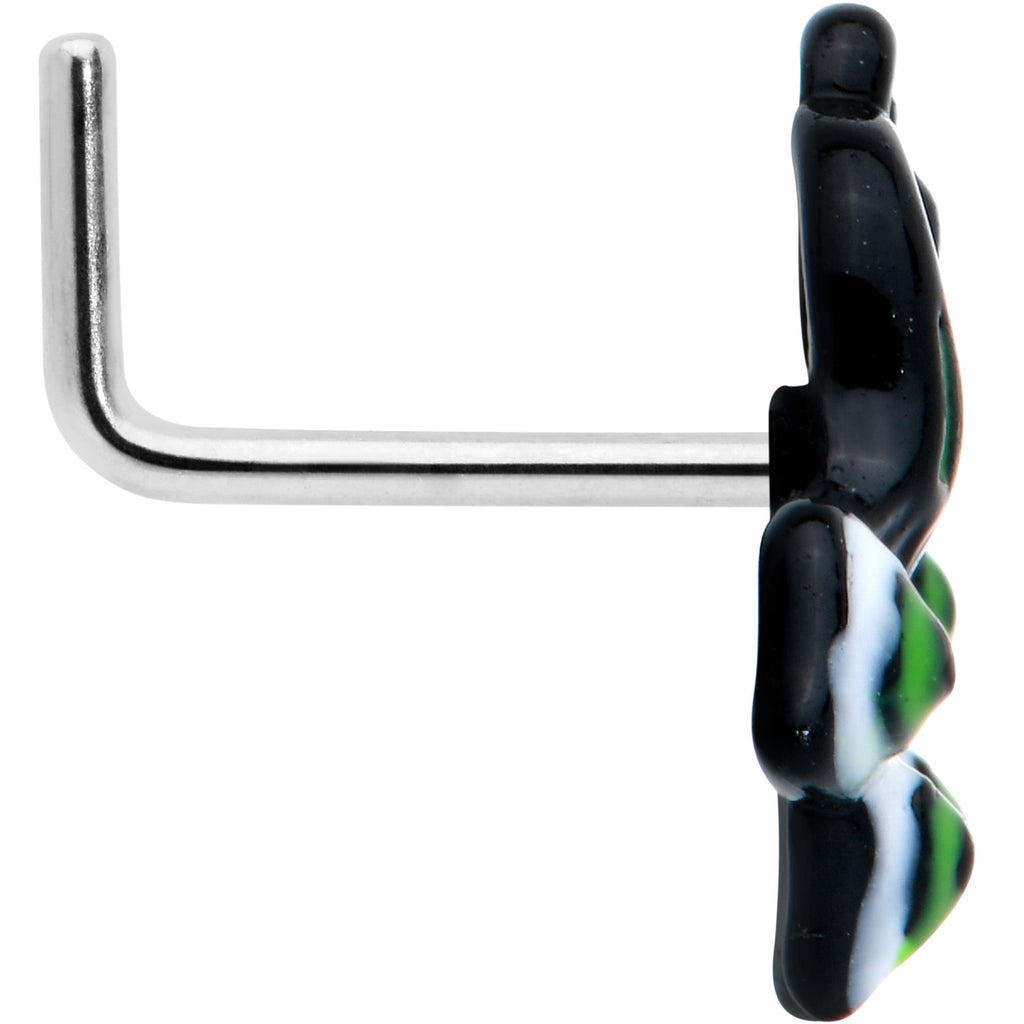 BodyCandy 20G 1/4 Black Green Perfect Peacock L Shape Nose Ring — lifestyle context