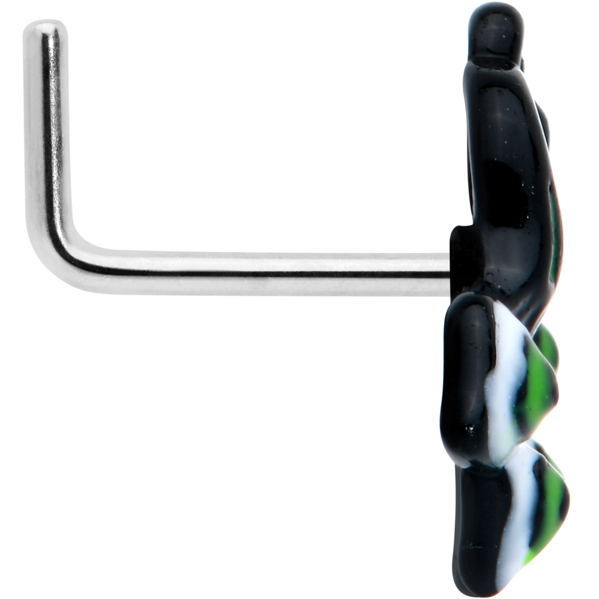 BodyCandy 20G 1/4 Black Green Perfect Peacock L Shape Nose Ring — lifestyle context