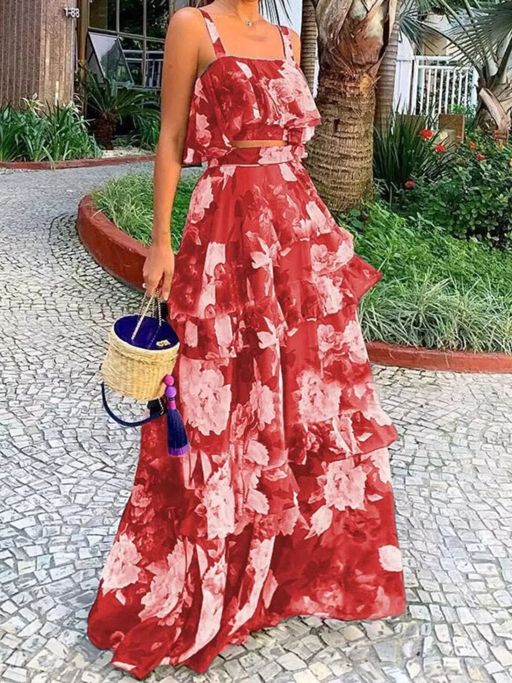 Floral Print Ruffle Cami and Skirt Two-Piece Set