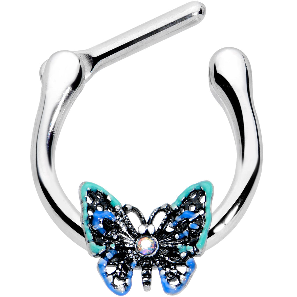 BodyCandy 16G 5/16 Aurora Gem Colorful Butterfly Glam Cartilage Clicker — detail close-up