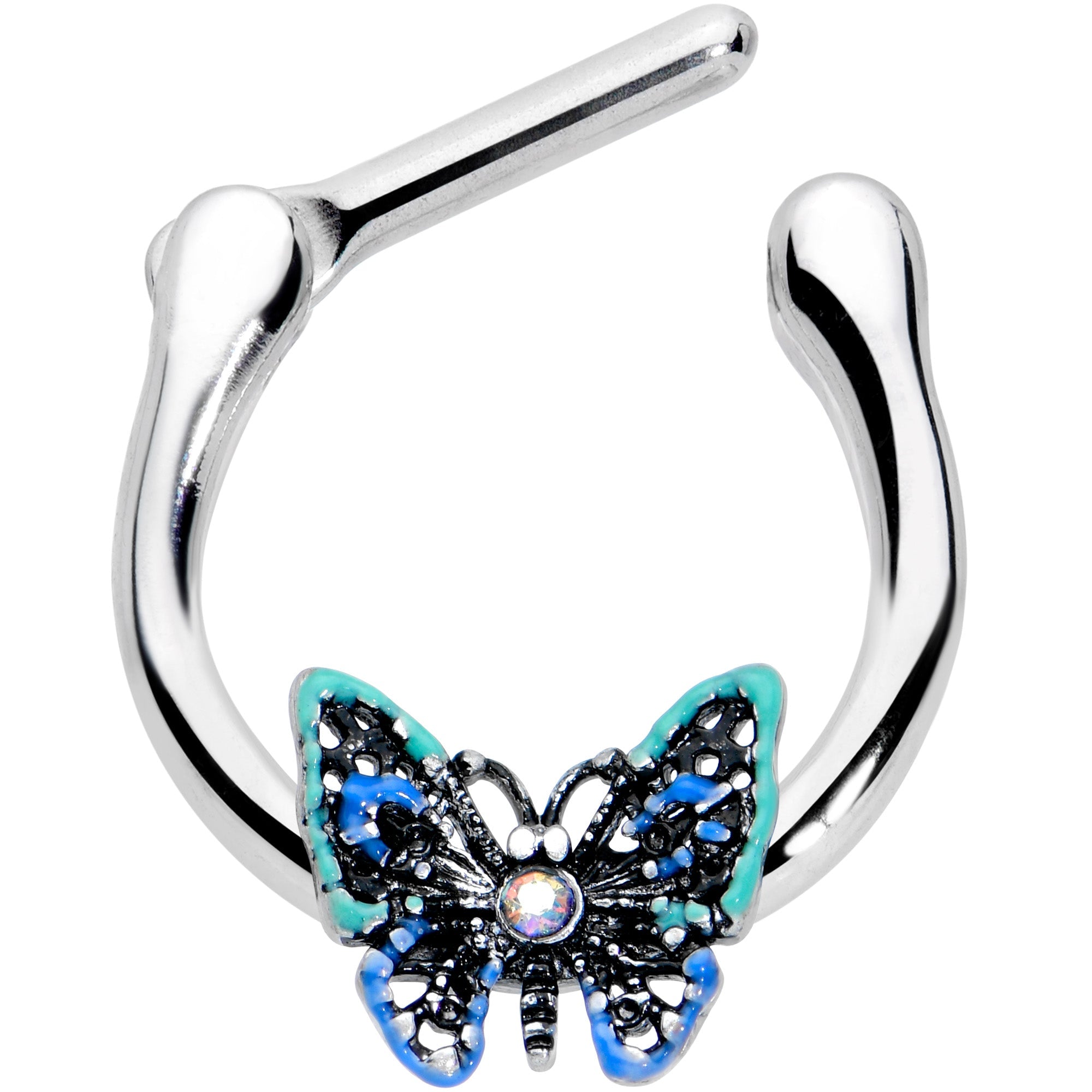 BodyCandy 16G 5/16 Aurora Gem Colorful Butterfly Glam Cartilage Clicker — detail close-up