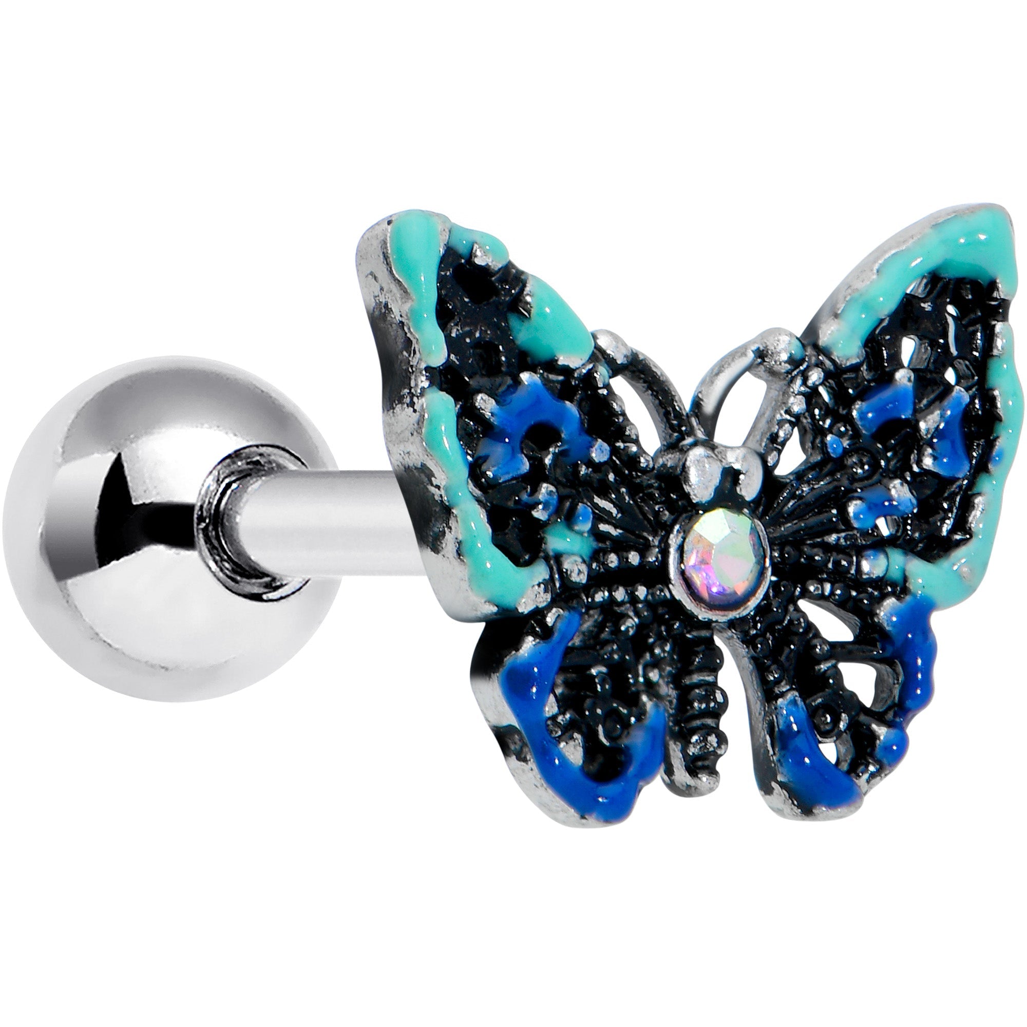 BodyCandy 16G 1/4 Aurora Gem Colorful Glam Butterfly Cartilage Tragus — main product shot