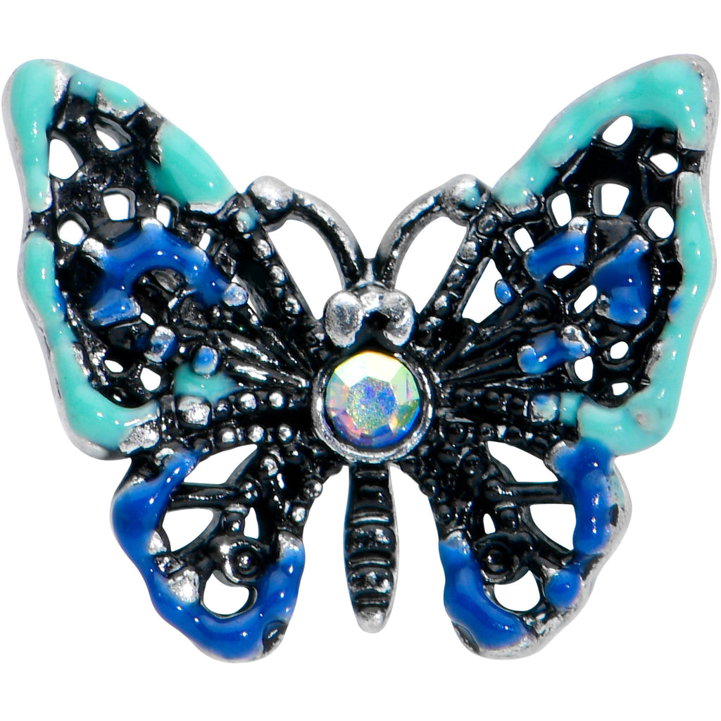 BodyCandy 16G 1/4 Aurora Gem Colorful Glam Butterfly Cartilage Tragus — detail close-up