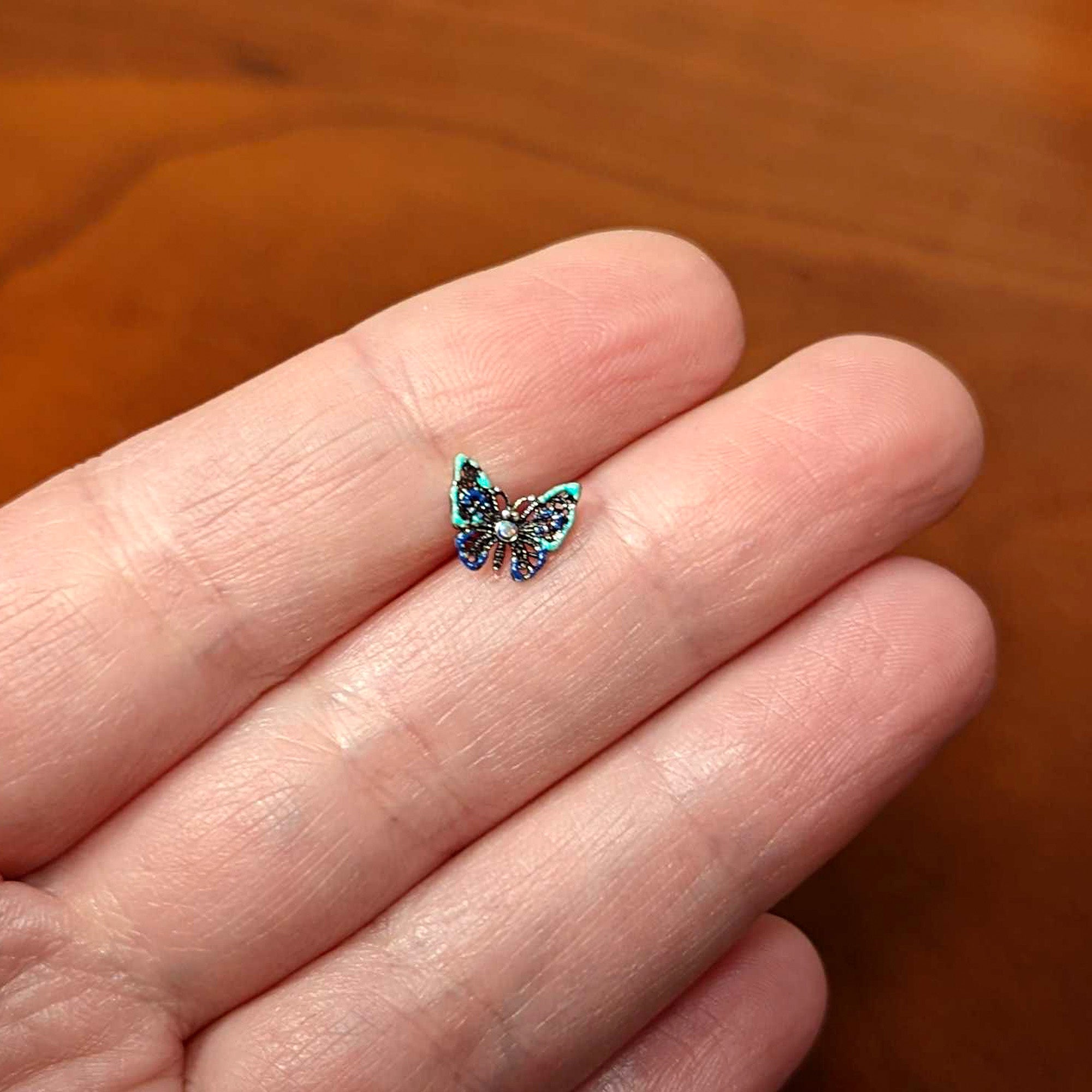 BodyCandy 16G 1/4 Aurora Gem Colorful Glam Butterfly Cartilage Tragus — back view