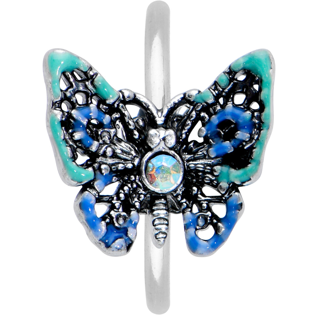 BodyCandy 20G 5/16 Aurora Gem Colorful Glam Butterfly Nose Hoop — detail close-up