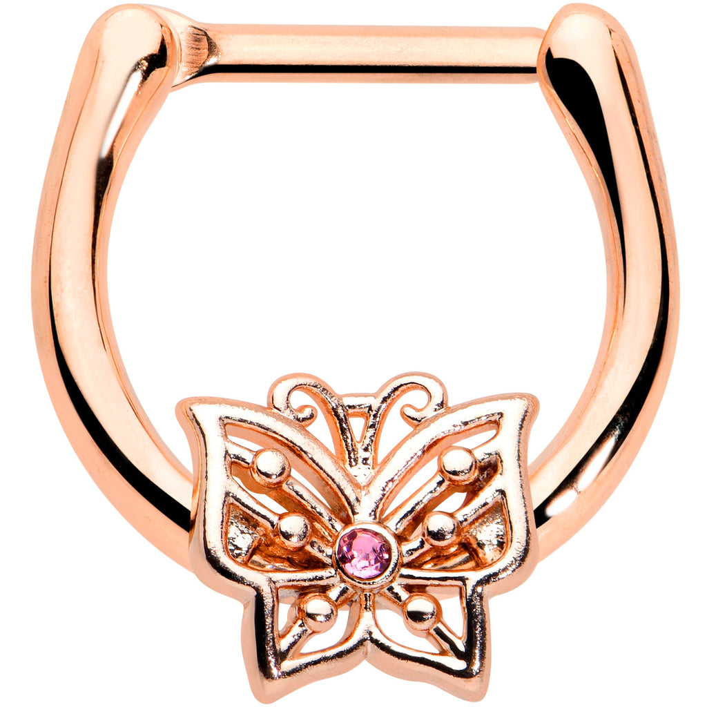 BodyCandy 16G 5/16 Pink CZ Gem Rose Gold Tone Butterfly Cartilage Clicker — main product shot