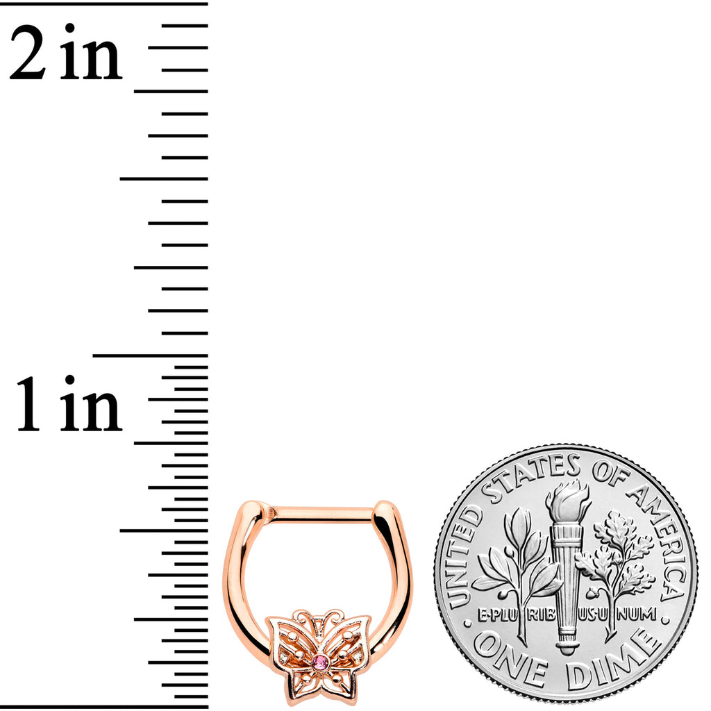 BodyCandy 16G 5/16 Pink CZ Gem Rose Gold Tone Butterfly Cartilage Clicker — lifestyle context