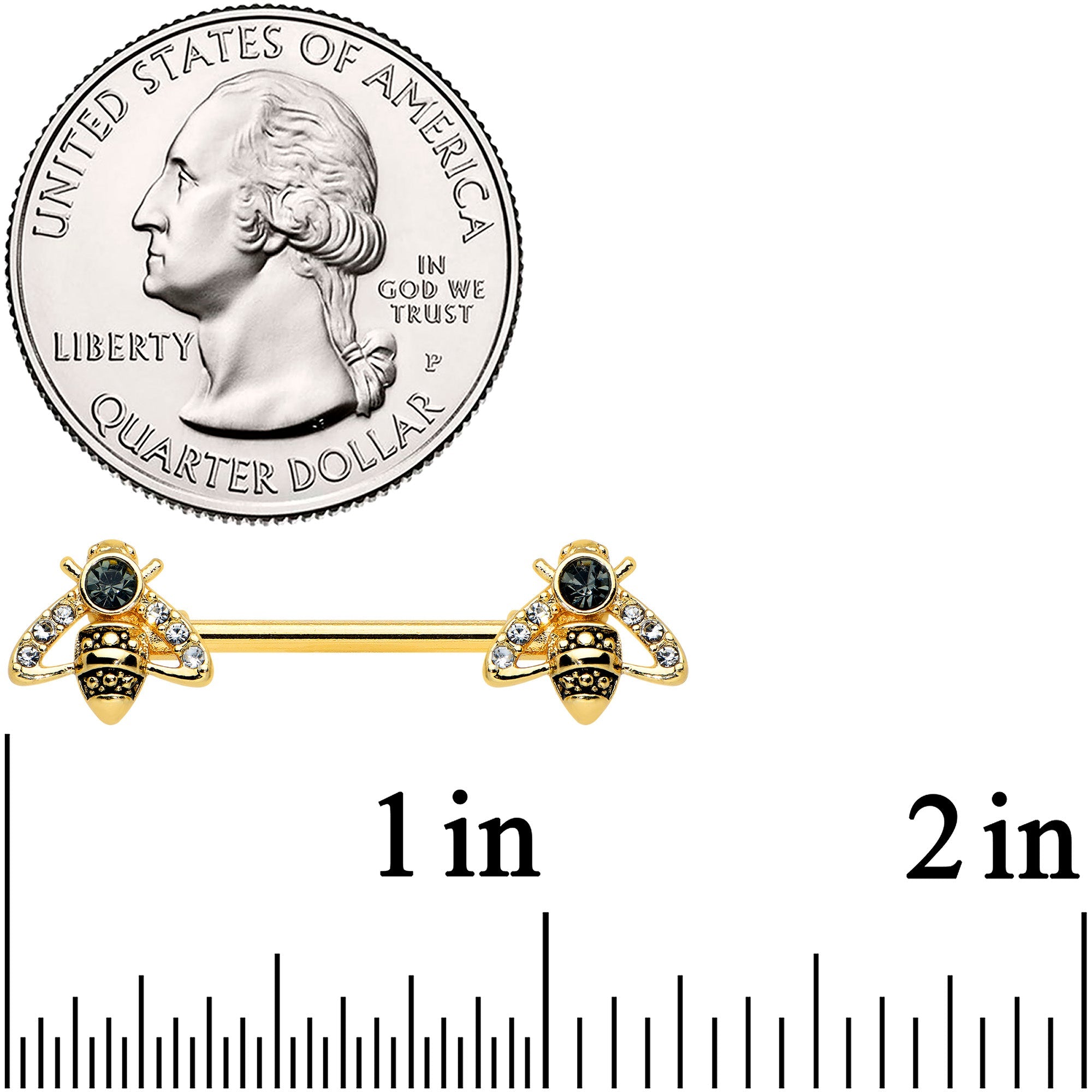 BodyCandy 14G 9/16 Clear Black Gem Gold Tone Angular Bee Nipple Ring Set — lifestyle context