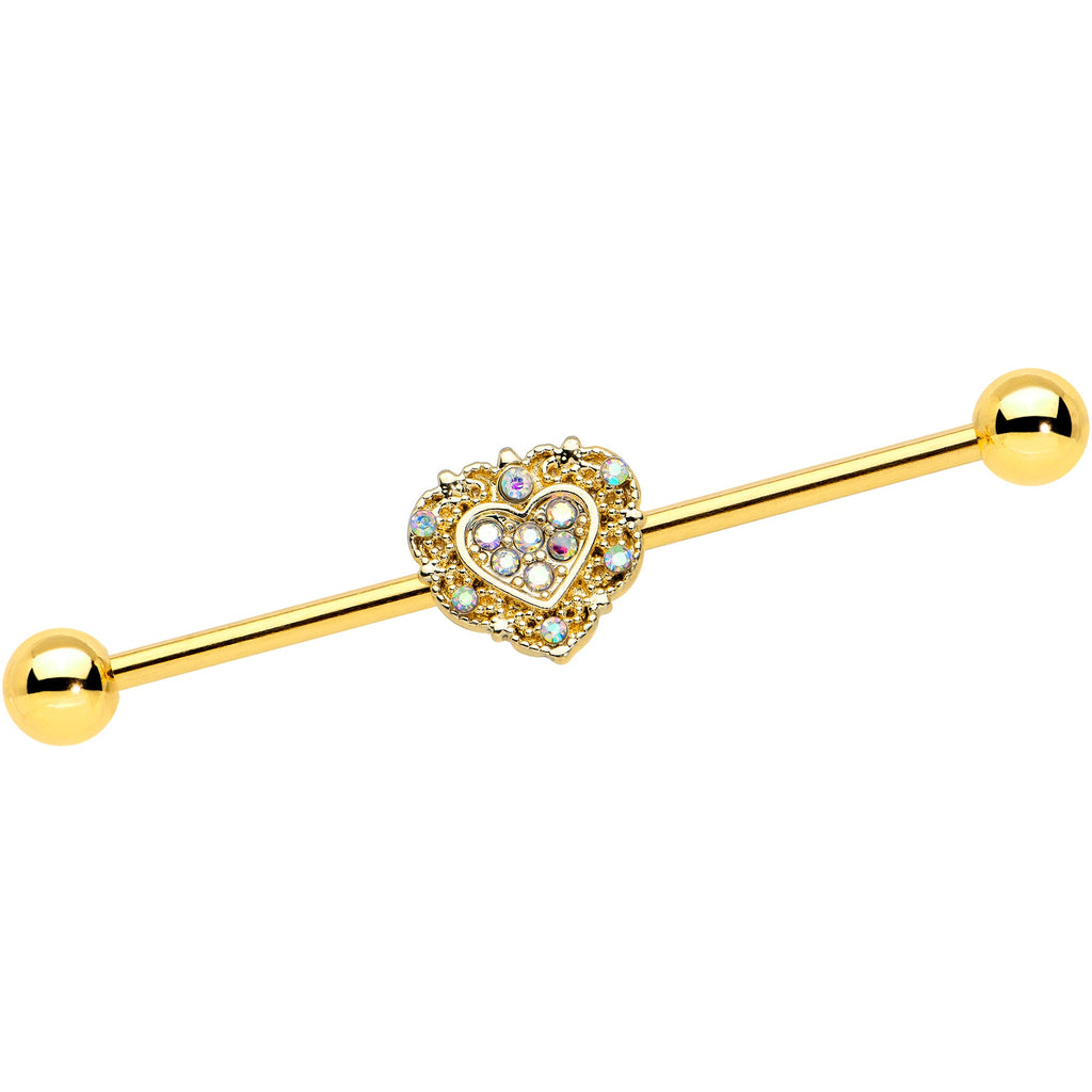 BodyCandy 14G Aurora Gem Gold Tone Baroque Heart Industrial Barbell 38mm — main product shot