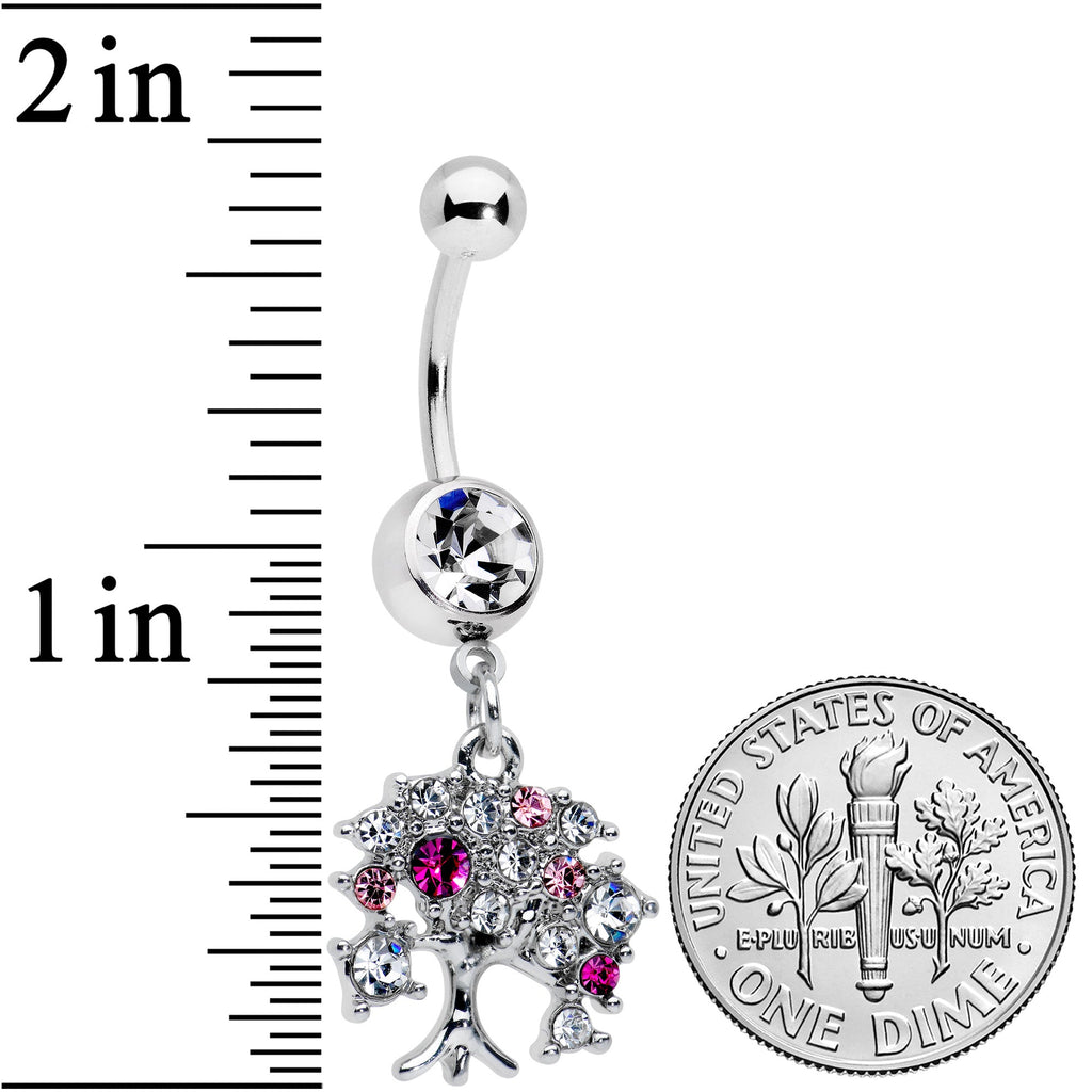 BodyCandy Clear Pink Gem Luscious Fruit Tree Dangle Belly Ring — detail close-up