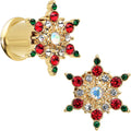 BodyCandy Red Green Gem Gold Tone Bright Christmas Double Flare Plug Set — alternative angle