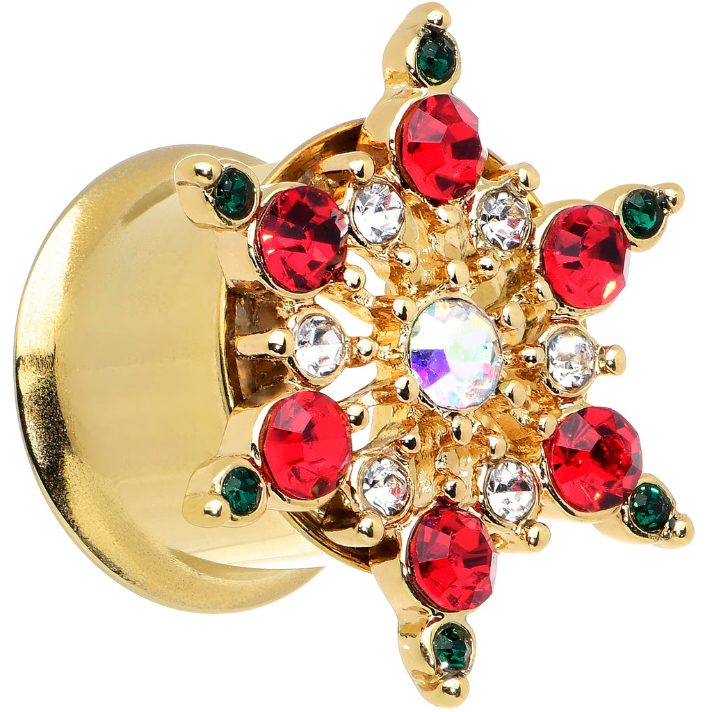 BodyCandy Red Green Gem Gold Tone Bright Christmas Double Flare Plug Set — lifestyle context