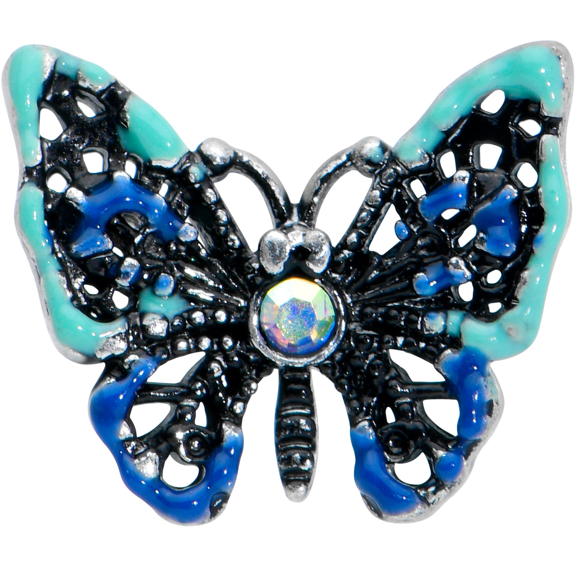 BodyCandy 16G 5/16 Aurora Gem Colorful Glam Butterfly Labret Monroe Tragus — detail close-up