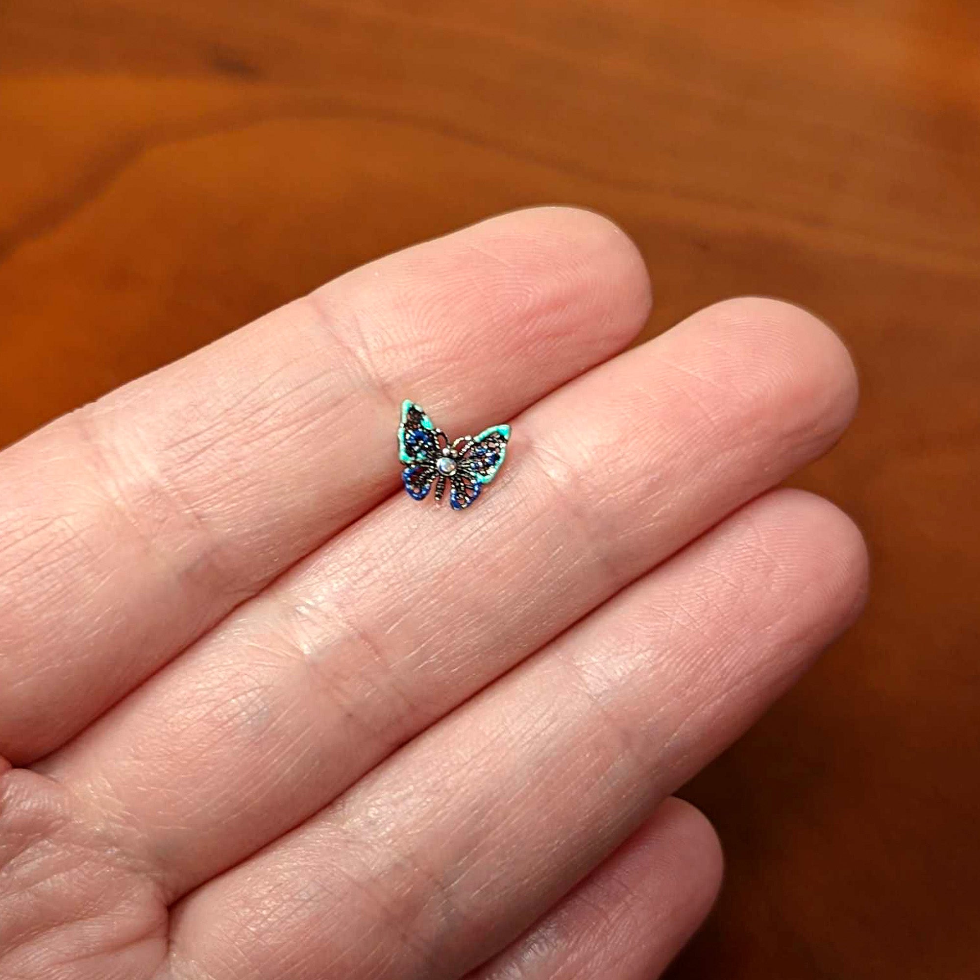 BodyCandy 16G 5/16 Aurora Gem Colorful Glam Butterfly Labret Monroe Tragus — back view