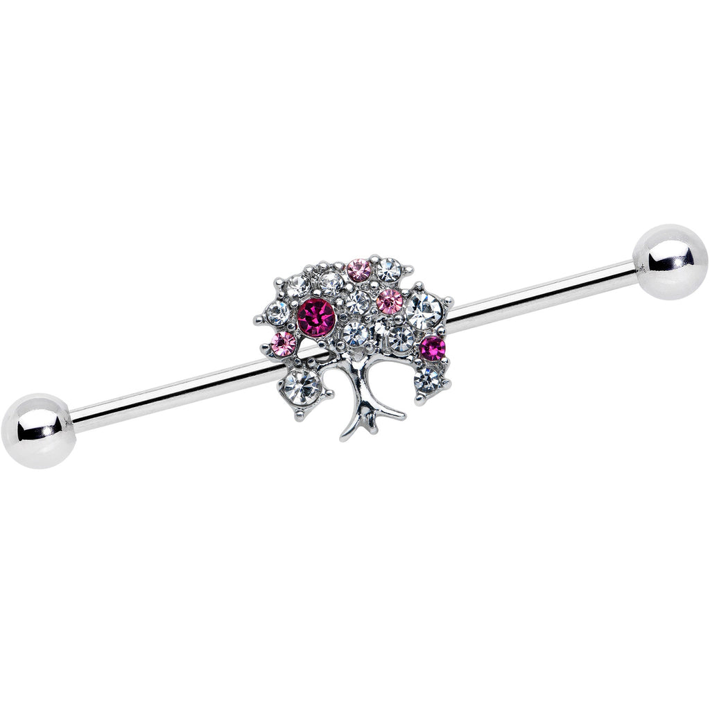 BodyCandy 14G Clear Pink Gem Luscious Fruit Tree Industrial Barbell 38mm — main product shot