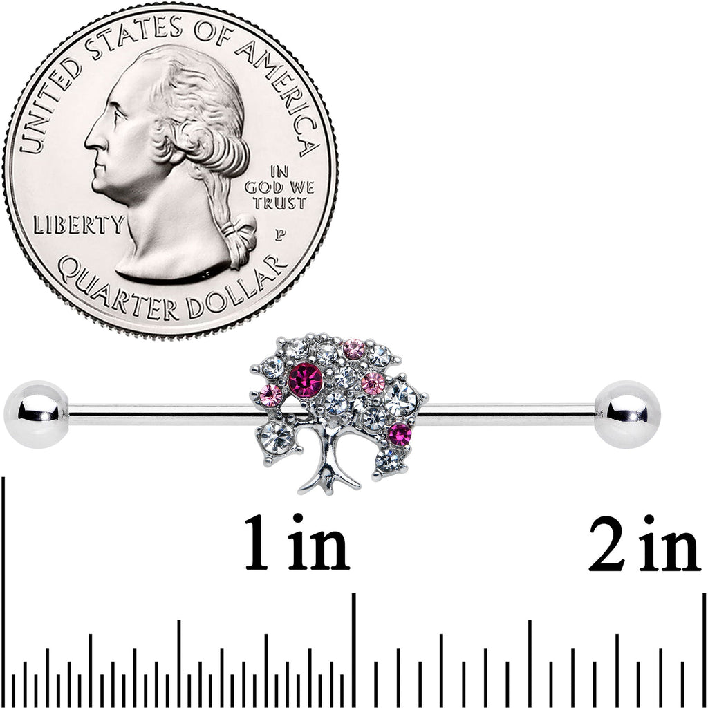 BodyCandy 14G Clear Pink Gem Luscious Fruit Tree Industrial Barbell 38mm — detail close-up