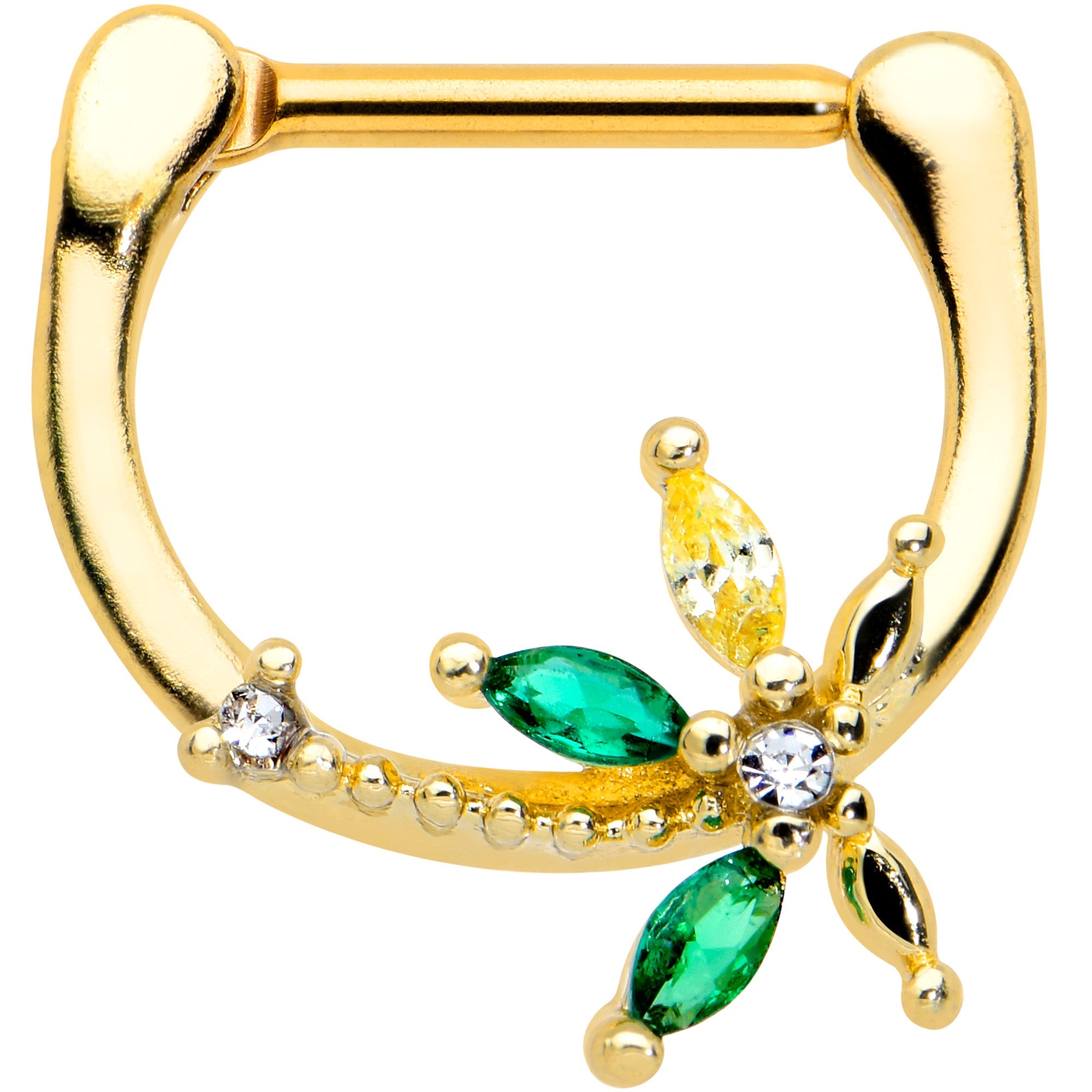 BodyCandy 16G 5/16 Clear Green Gem Gold Tone Palm Tree Cartilage Clicker — main product shot