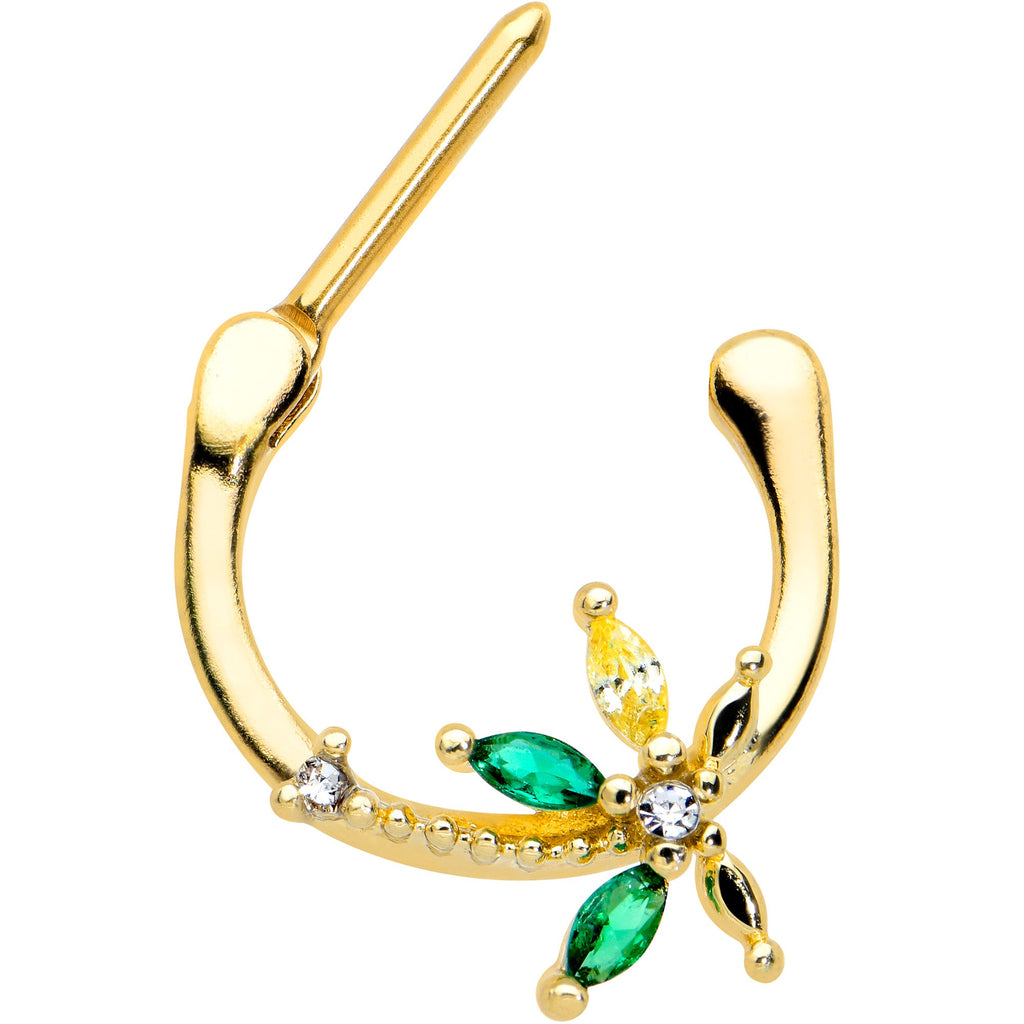 BodyCandy 16G 5/16 Clear Green Gem Gold Tone Palm Tree Cartilage Clicker — detail close-up