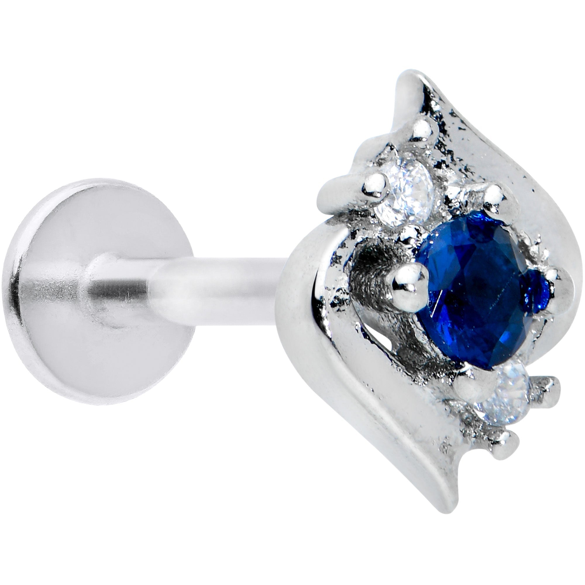 BodyCandy 16G 5/16 Clear Blue Gem Oval Swirl Labret Monroe Tragus — main product shot