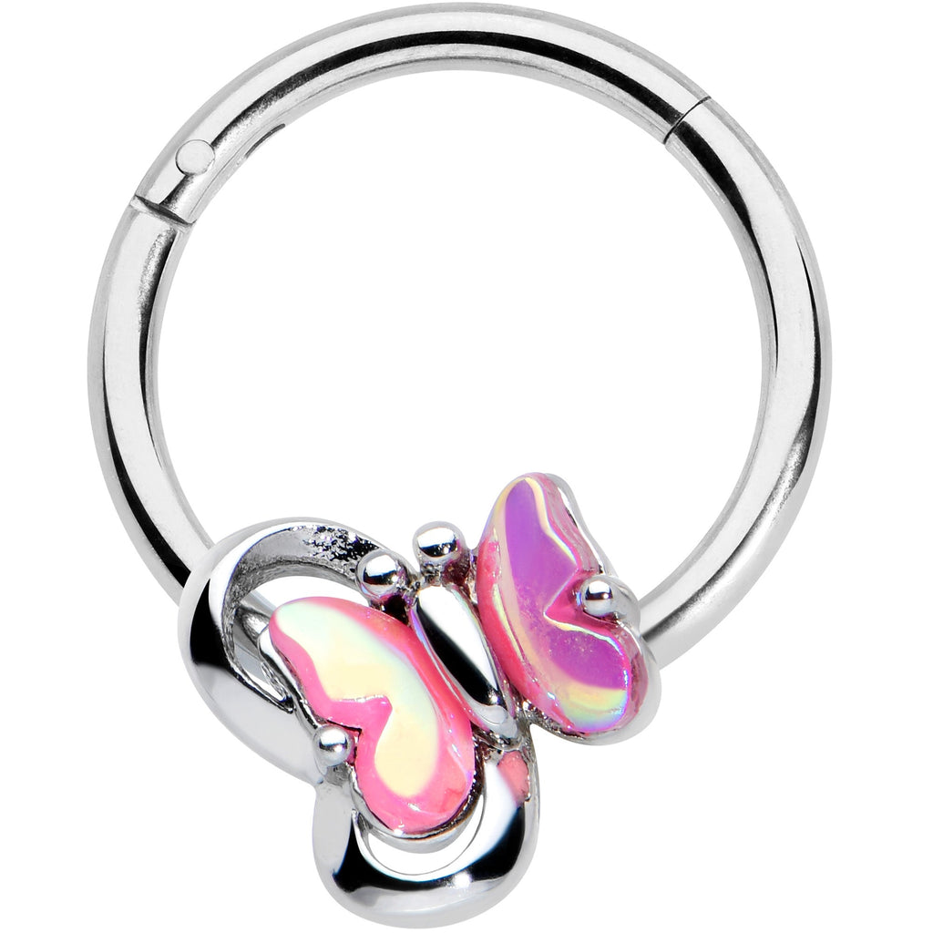 BodyCandy 16G 3/8 Heart Pink Butterfly Hinged Segment Ring — main product shot