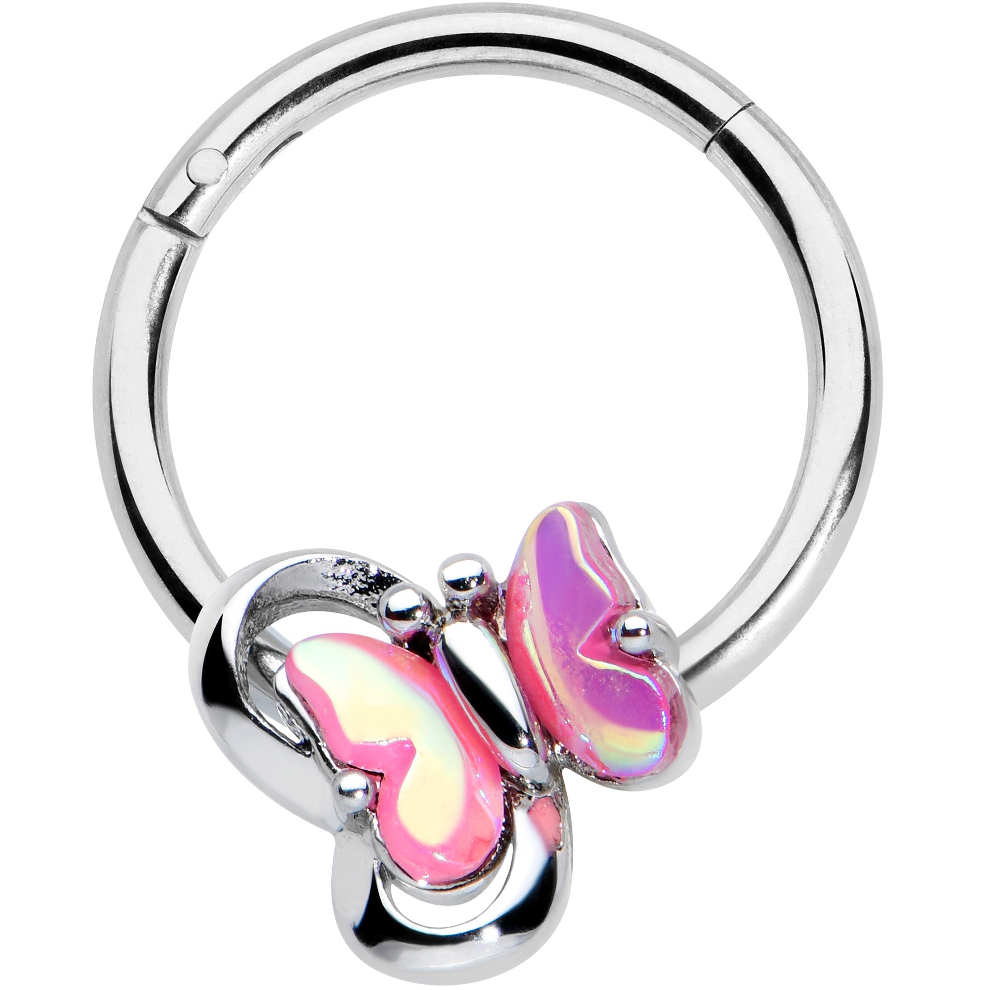 BodyCandy 16G 3/8 Heart Pink Butterfly Hinged Segment Ring — main product shot