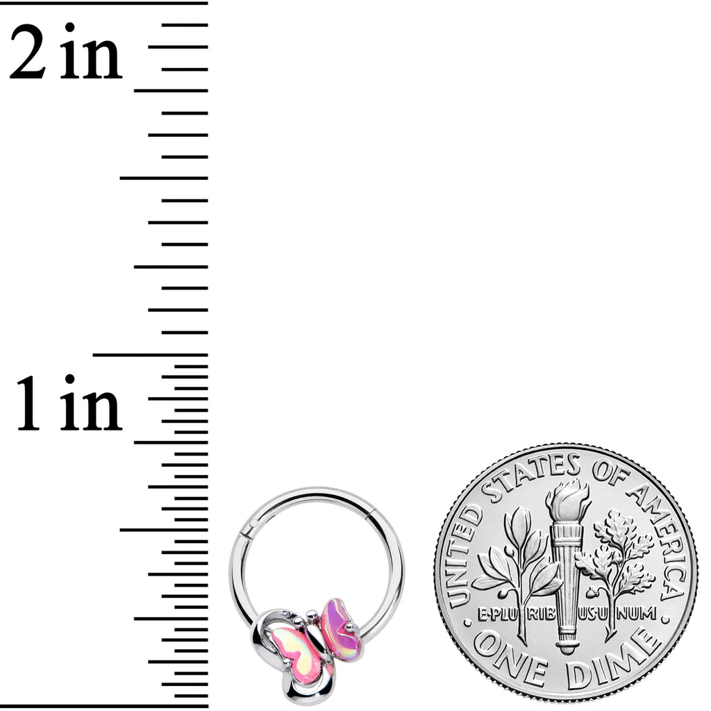 BodyCandy 16G 3/8 Heart Pink Butterfly Hinged Segment Ring — lifestyle context