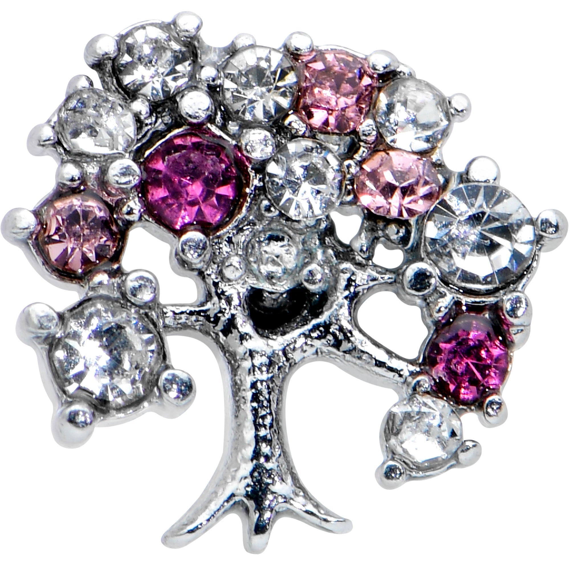 BodyCandy 16G 1/4 Clear Pink Gem Luscious Fruit Tree Cartilage Tragus — detail close-up