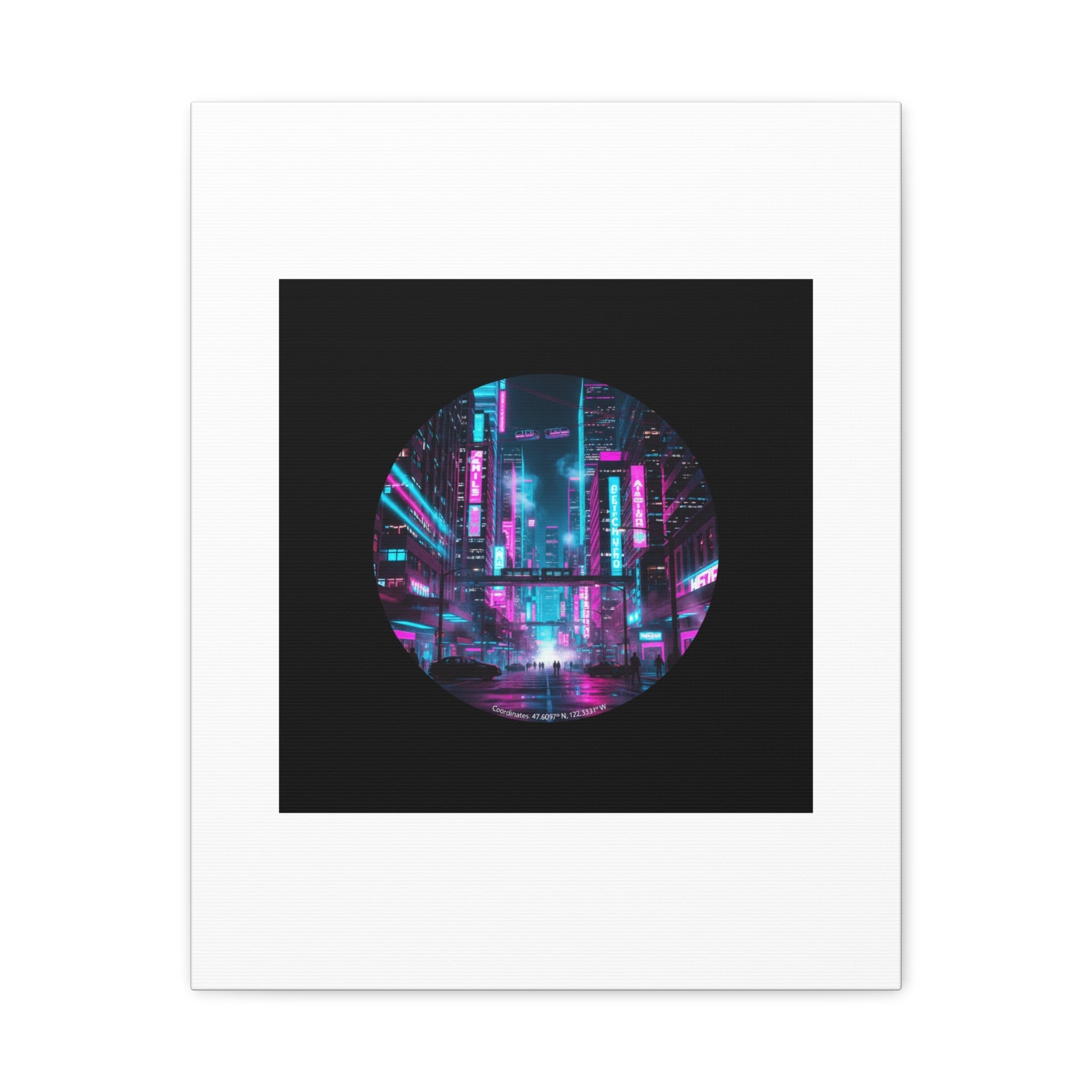 Neon Cyberpunk Cityscape Canvas | synthwave skyline, future city art